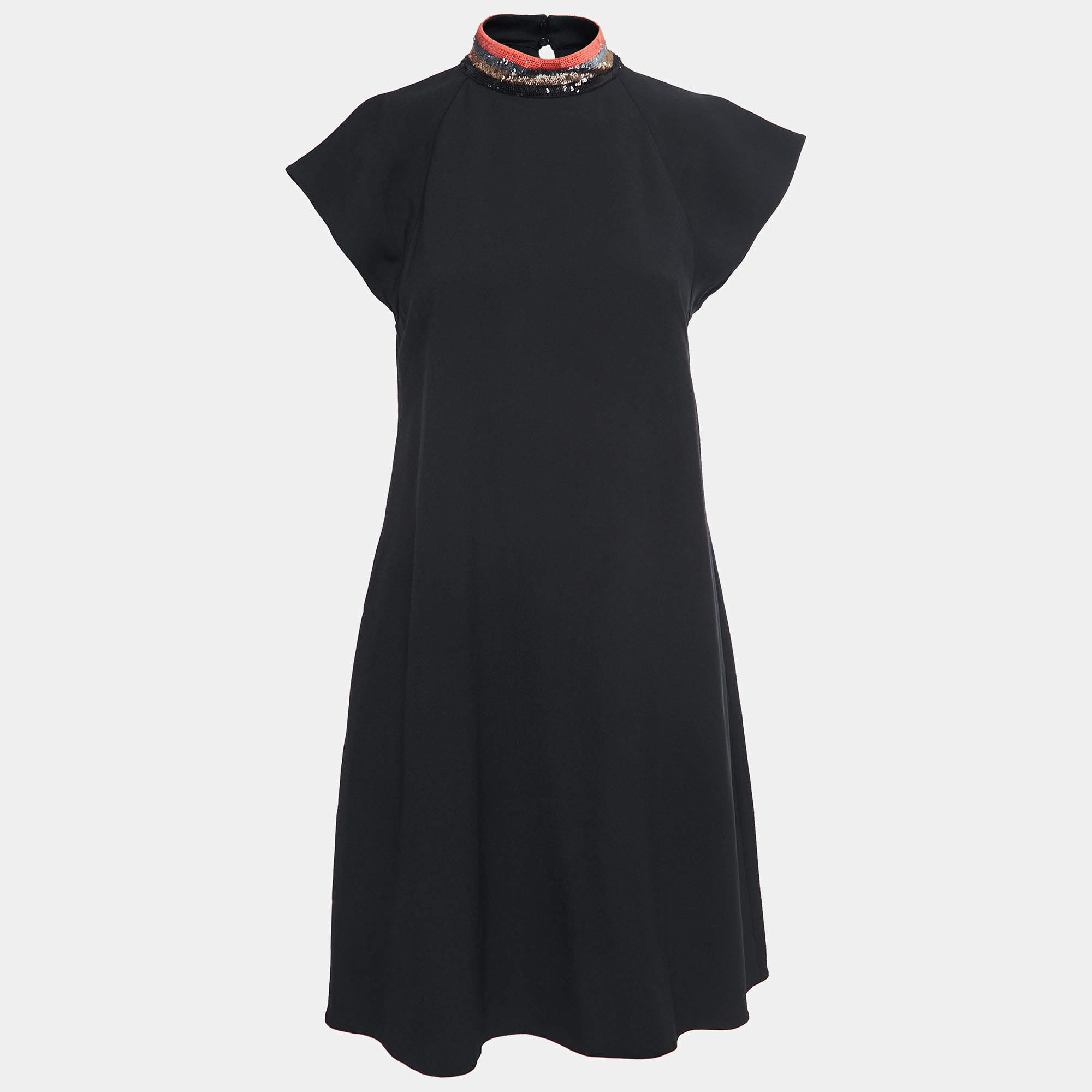 Pre Owned Emporio Armani Black Crepe Sequined Collar Midi Dress XL