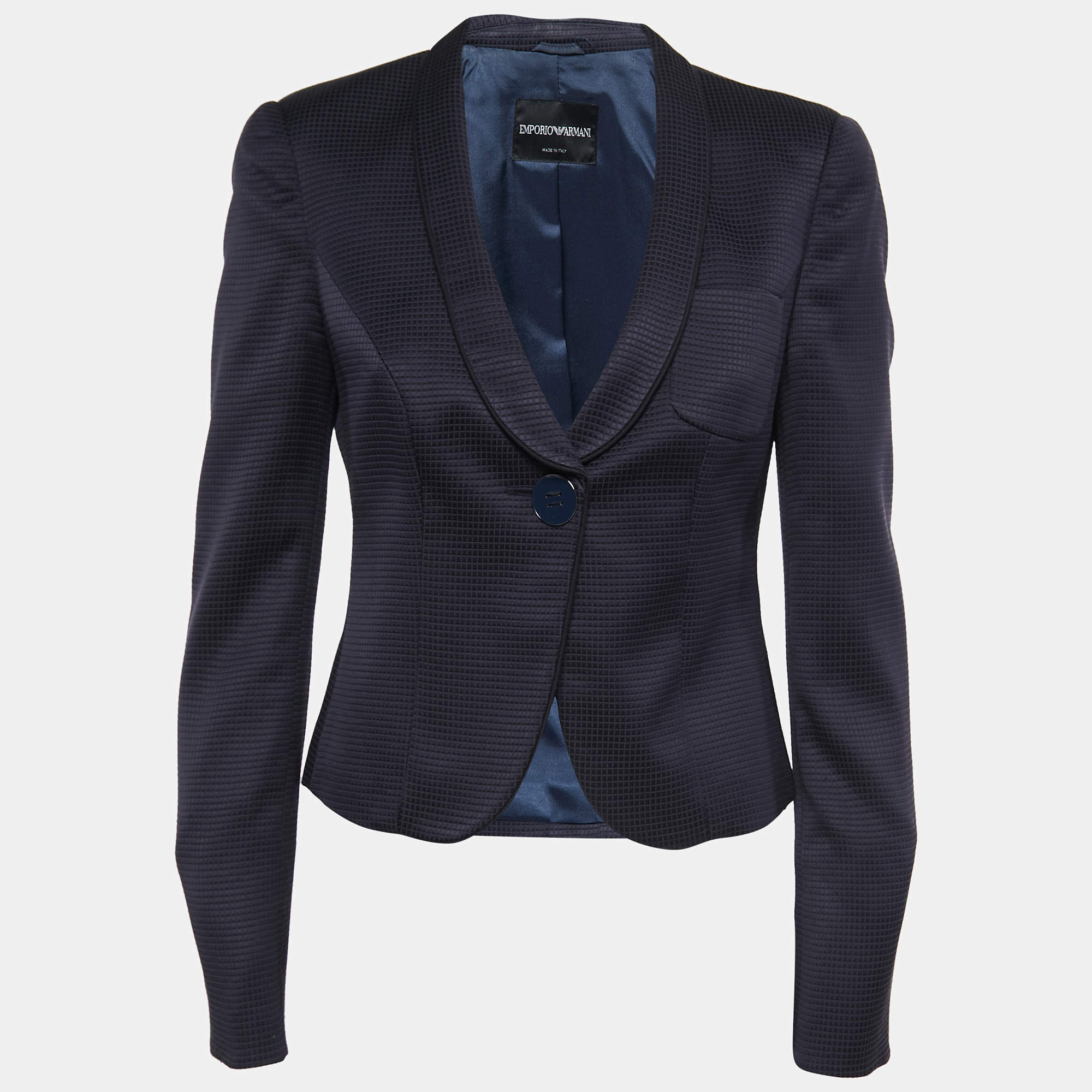 Pre Owned Emporio Armani Navy Blue Jacquard Single-Button Blazer M