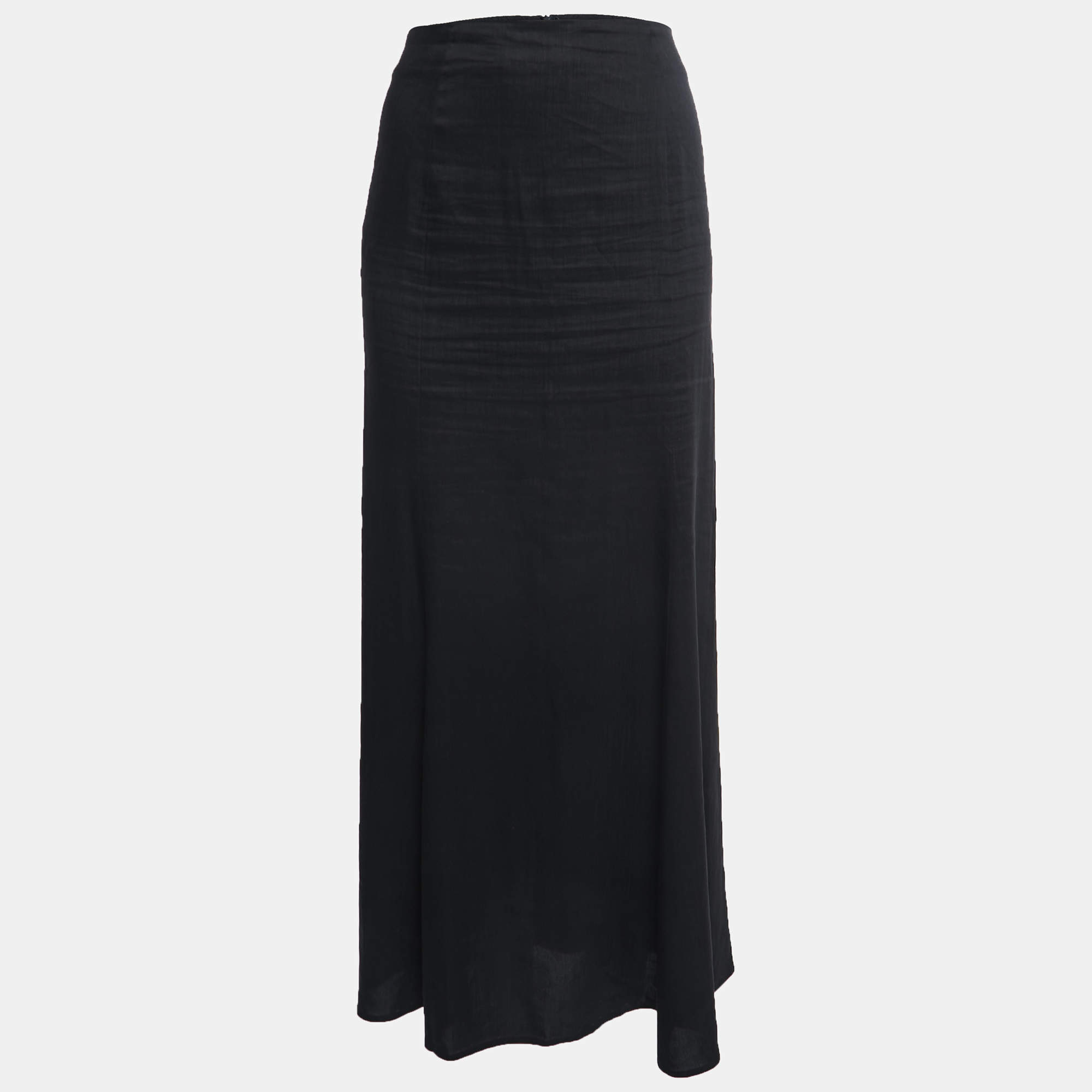 Pre Owned Emporio Armani Vintage Black Linen Maxi Skirt M