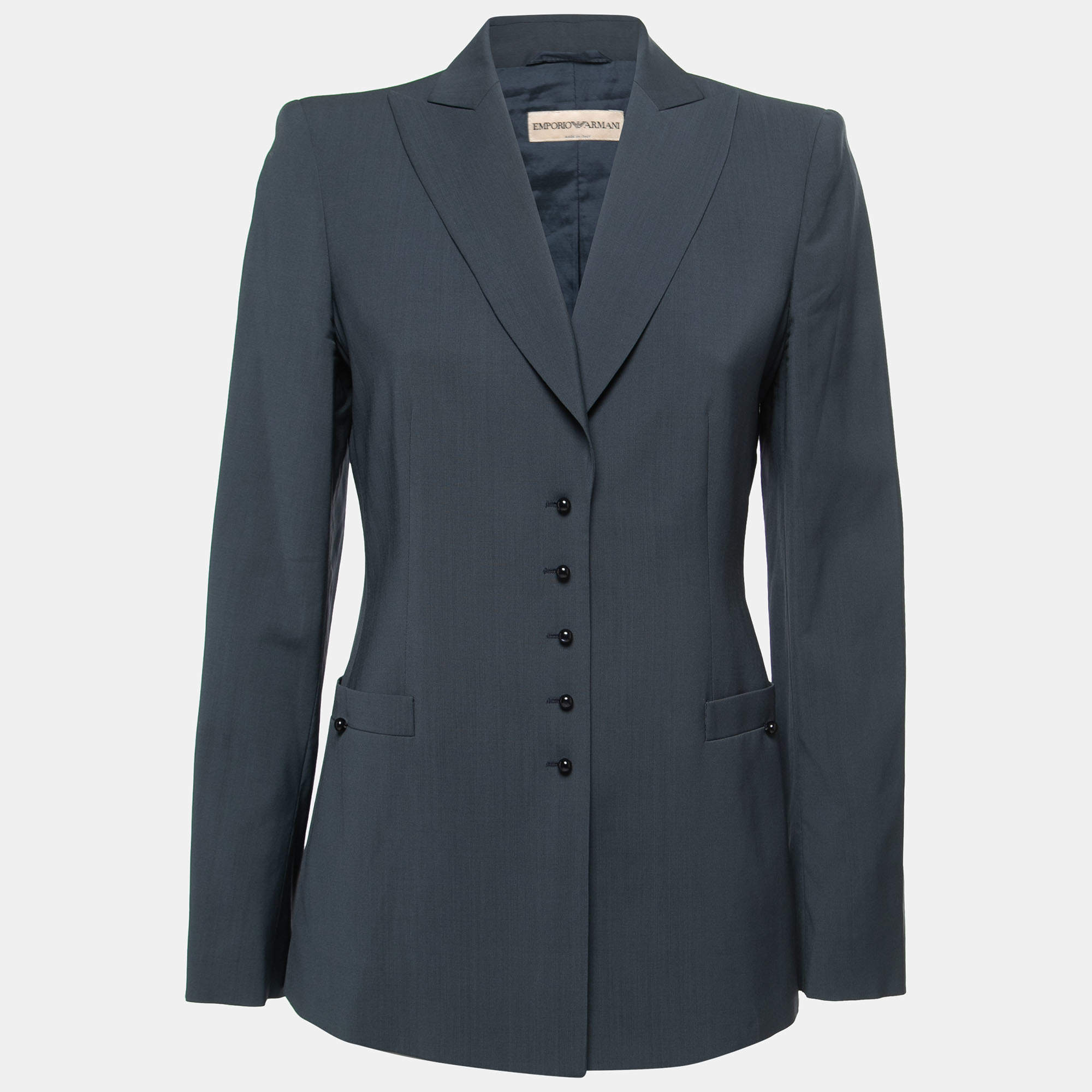 Pre Owned Emporio Armani Slate Blue Single-Breasted Blazer S