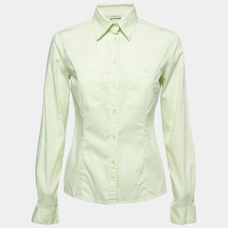 Pre Owned Emporio Armani Lime Green Cotton Button Down Shirt M