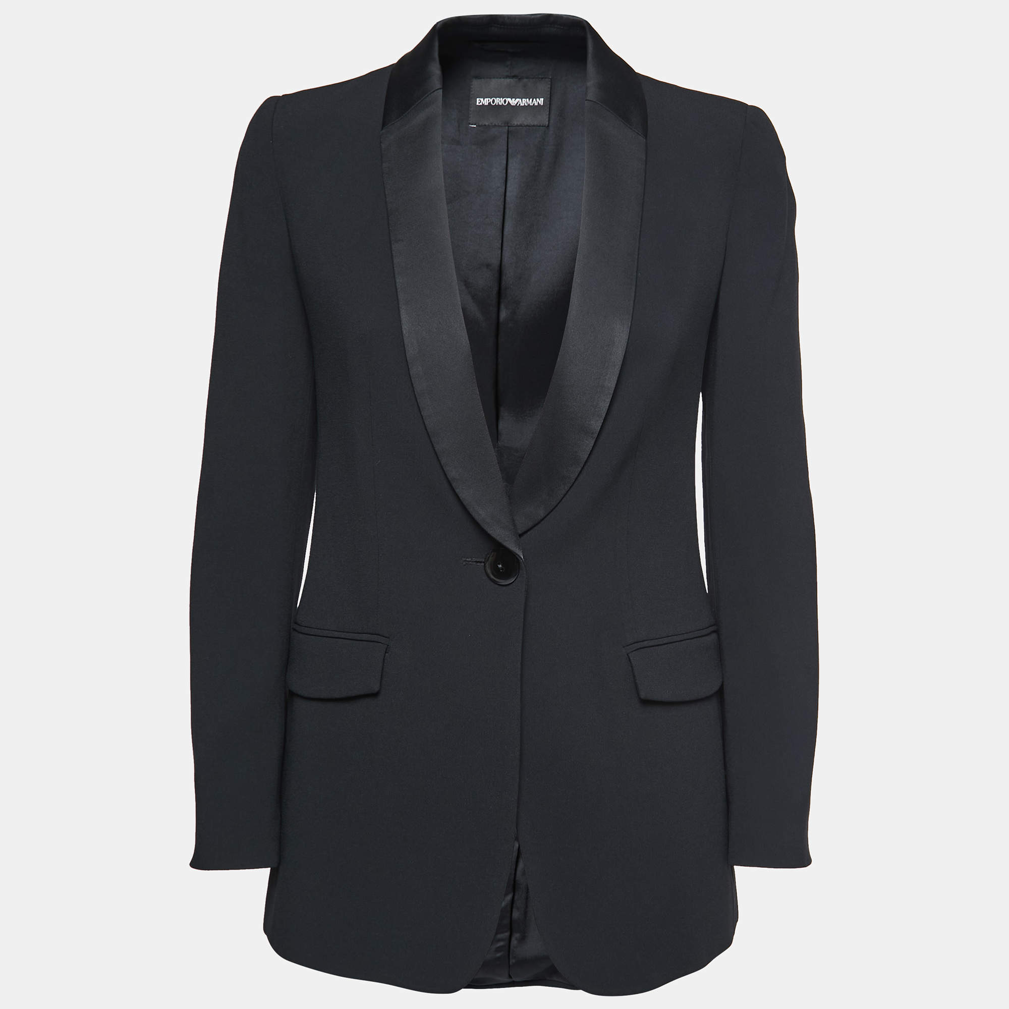 Emporio Armani Black Wool Blend Crepe Single Breasted Blazer M