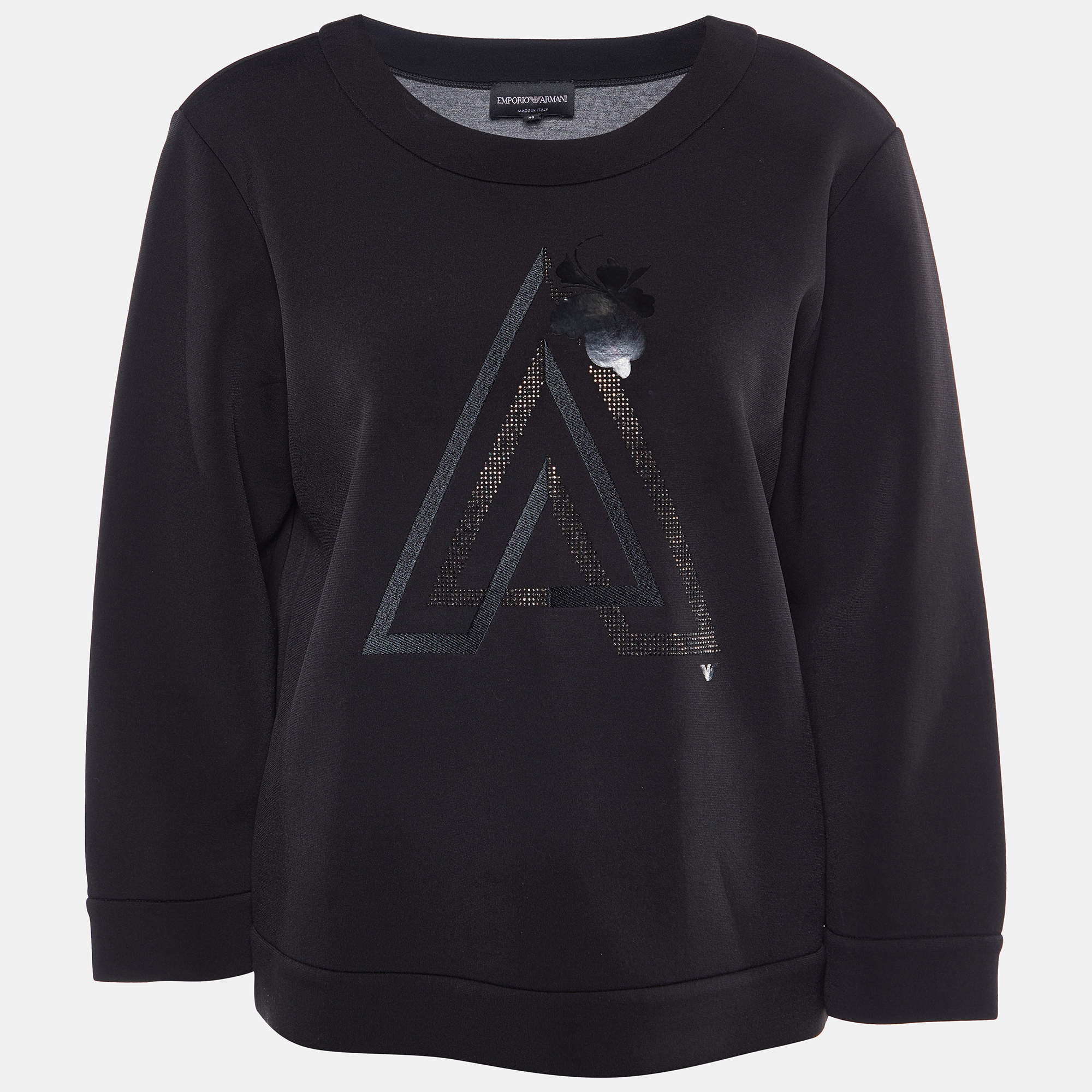 Pre Owned Emporio Armani Black Jersey A Embellished Sweatshirt L