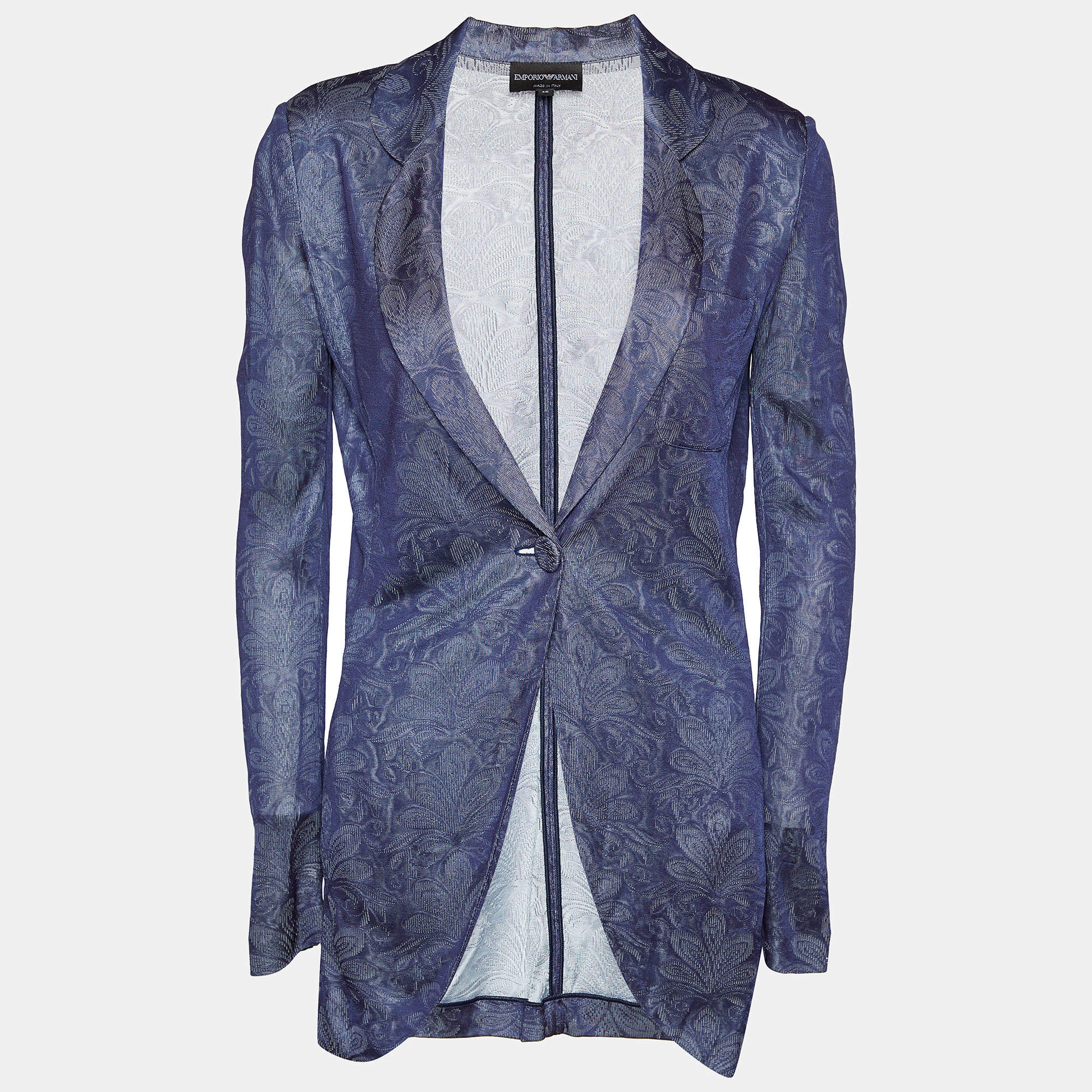 Pre Owned Emporio Armani Navy Blue Perforated Knit Blazer S