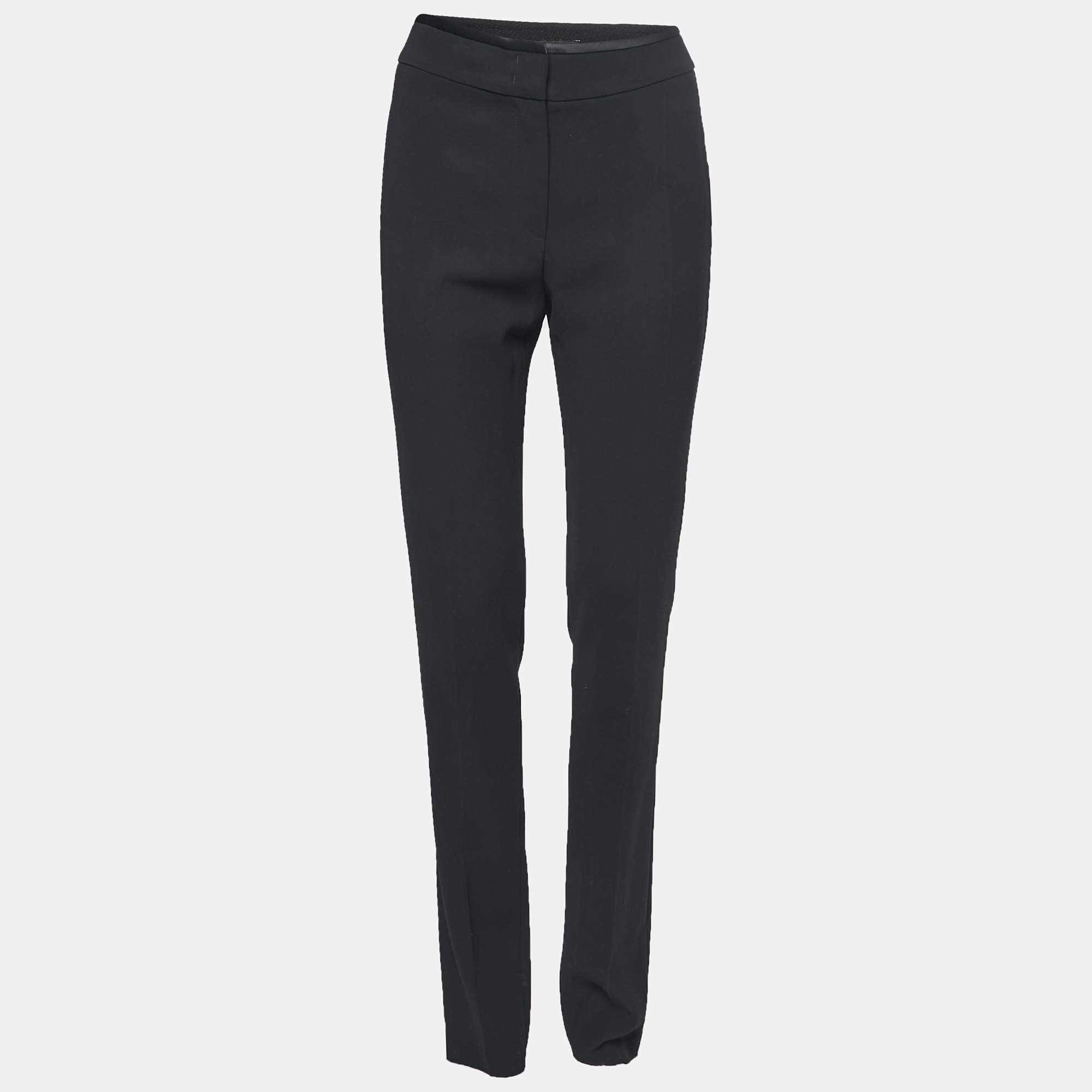 Pre Owned Emporio Armani Black Crepe Straight Fit Pants S