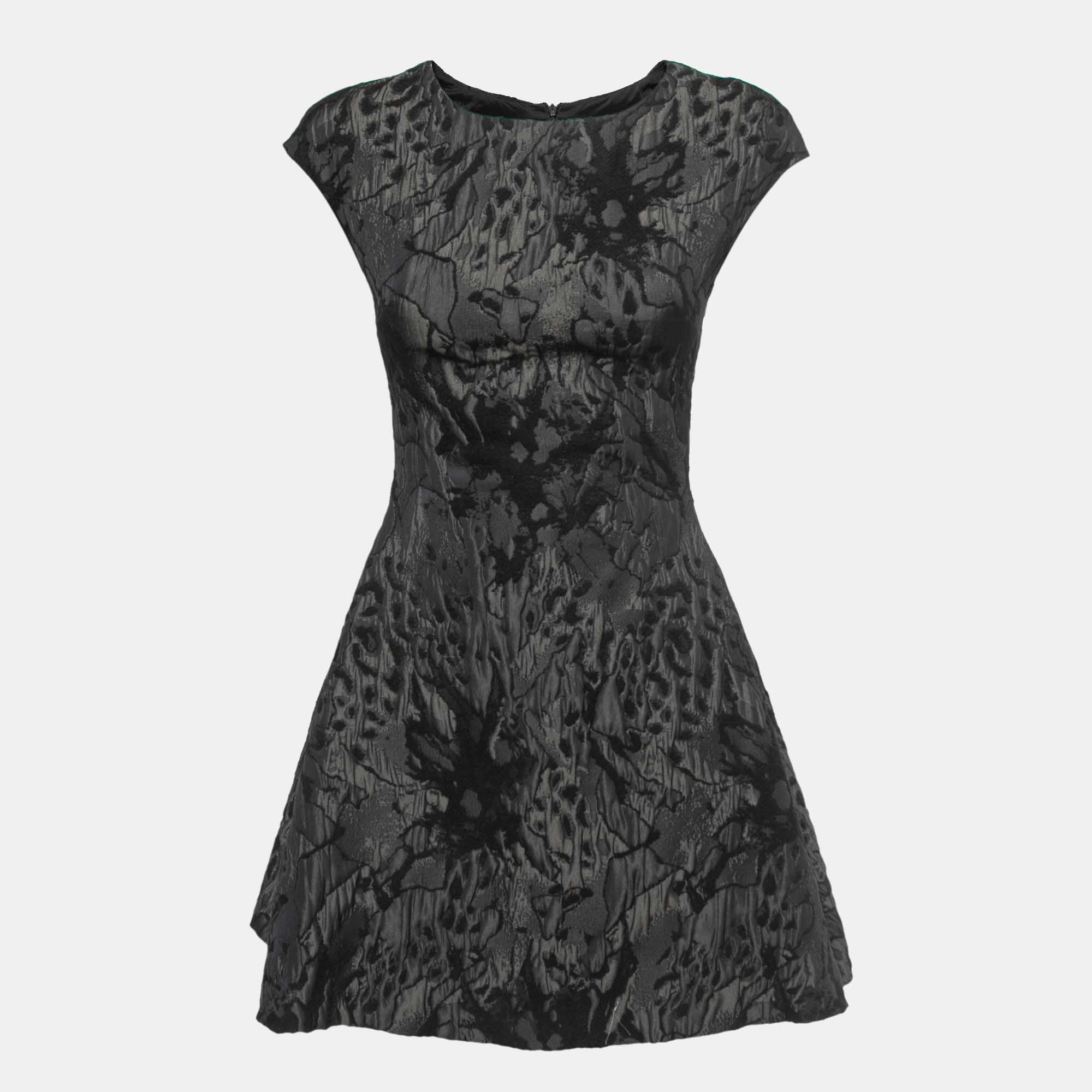 Pre Owned Emporio Armani Black Jacquard Knit Flared Mini Dress S