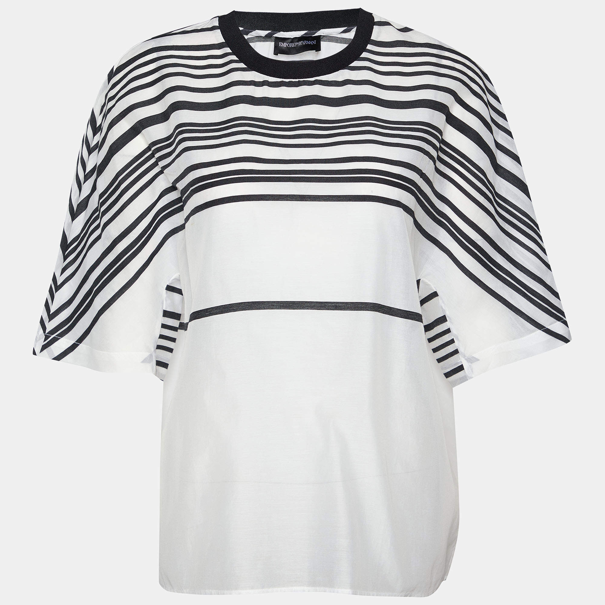 مملوكة مسبقًا Emporio Armani White & Black Striped Linen & Cotton Oversized T-Shirt L