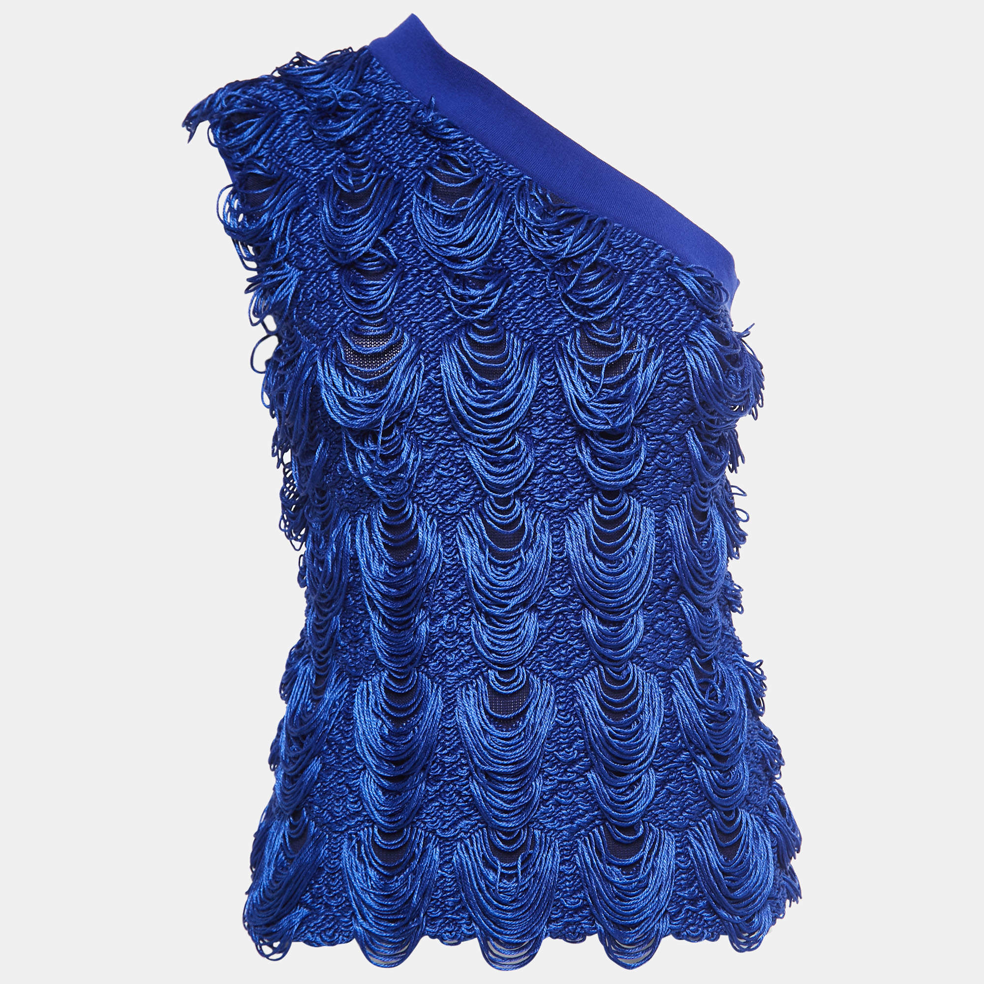 Pre Owned Emporio Armani Blue Knit One Shoulder Top M