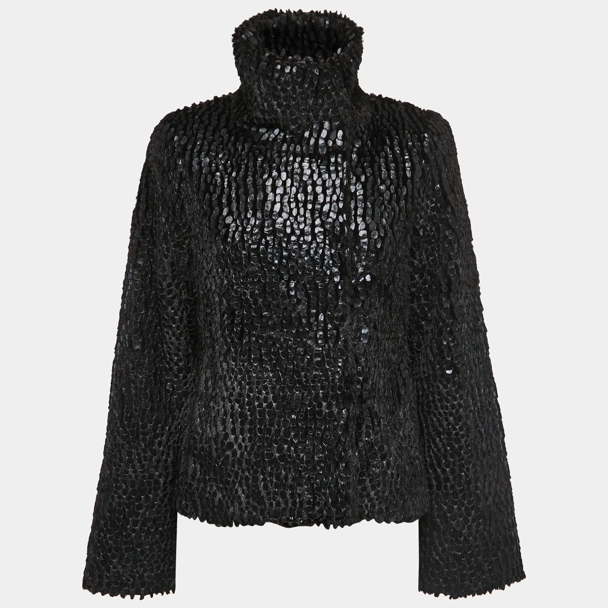 Pre Owned Emporio Armani Black Textured Faux Fur Jacket S