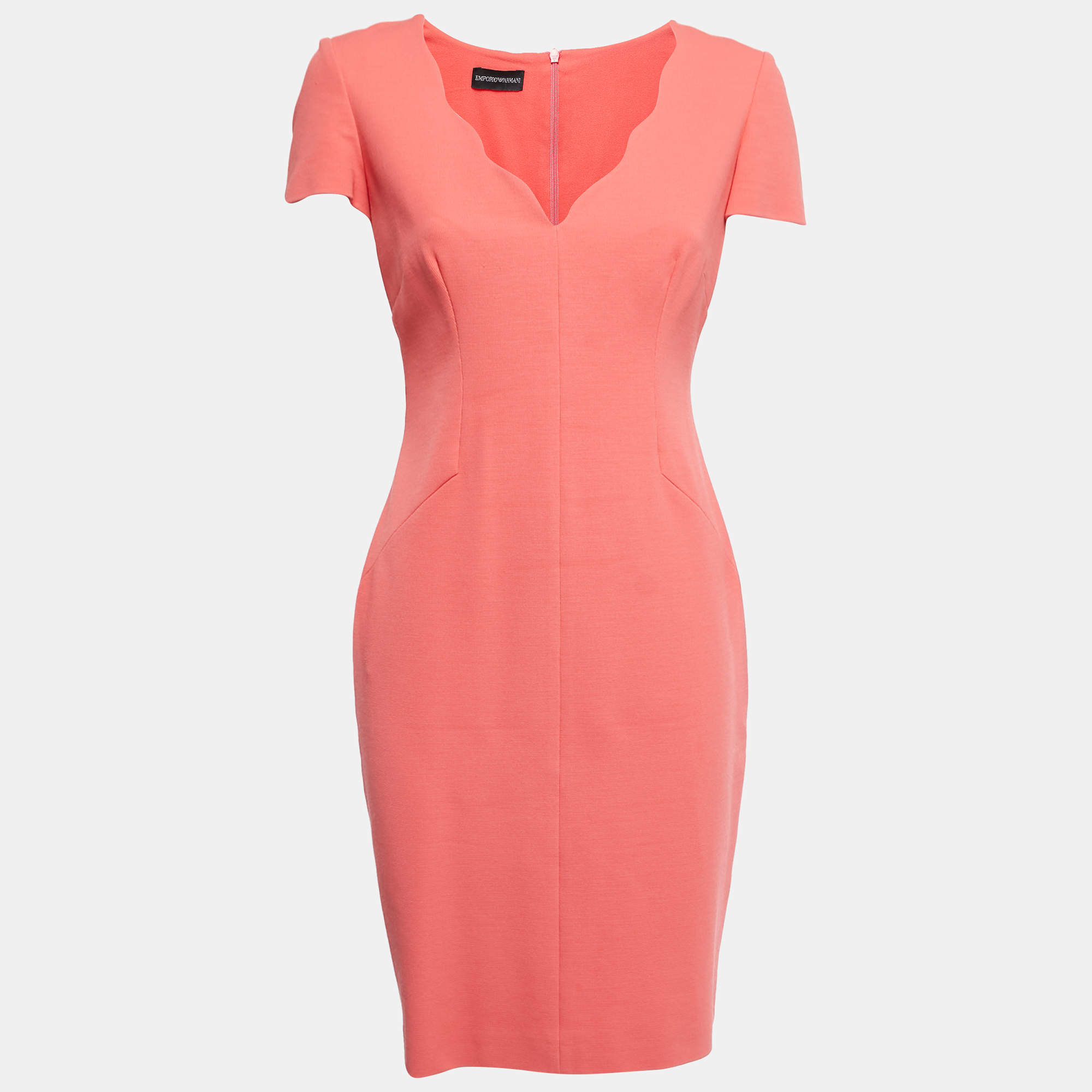 Pre Owned Emporio Armani Pink Knit Short Sleeve Shift Dress M