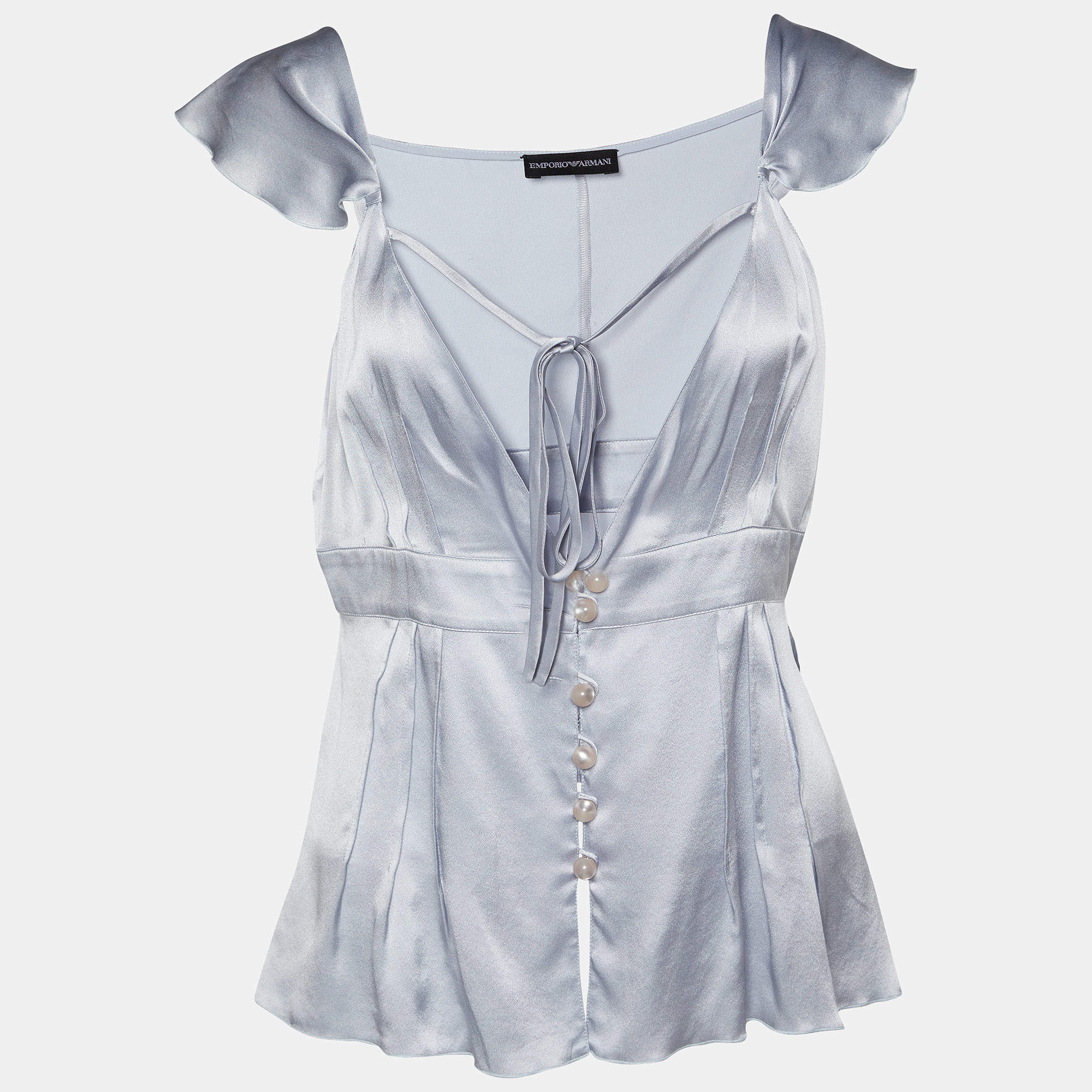 Pre Owned Emporio Armani Grey Silk Satin Tank Top M