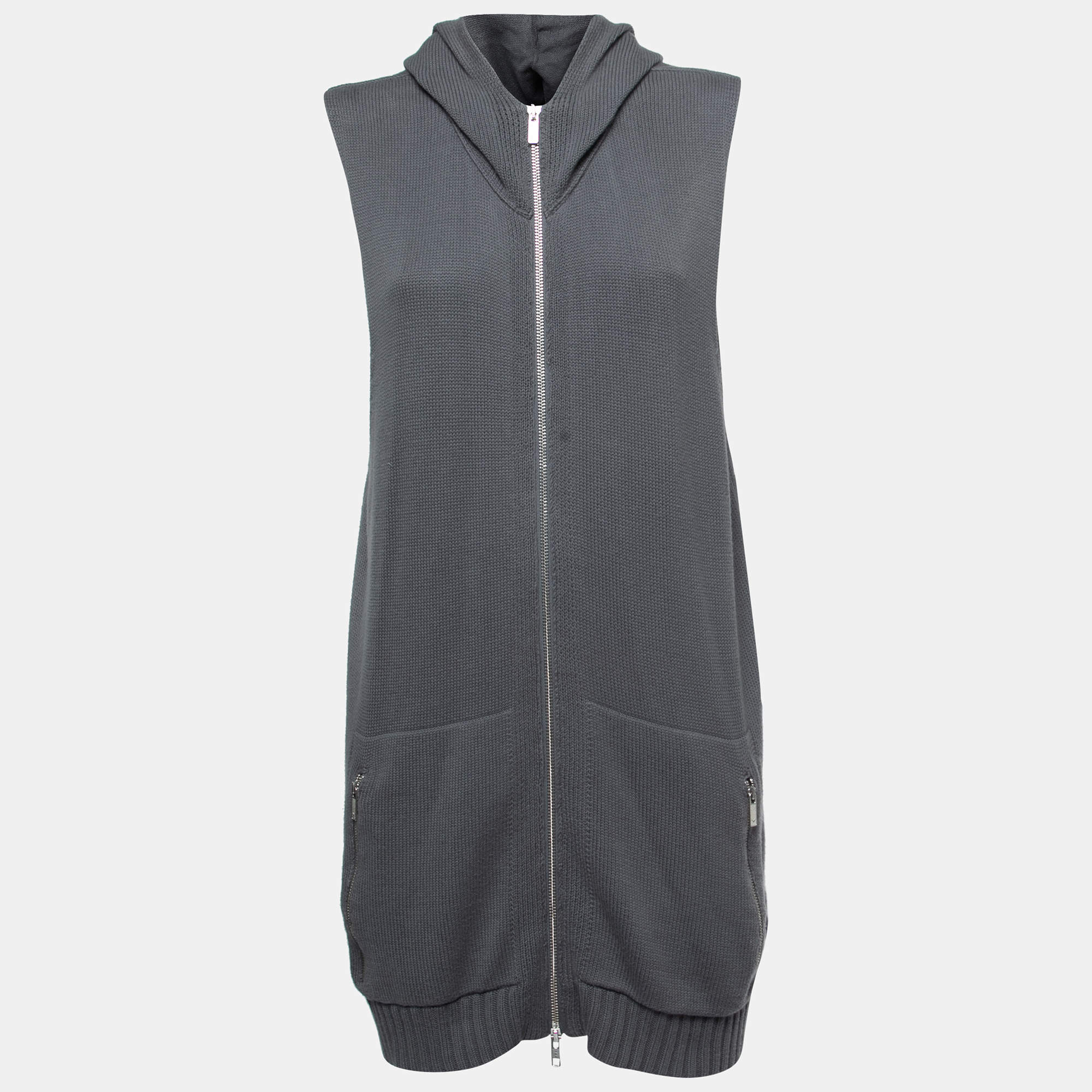 Emporio Armani Grey Knit Zip Front Hooded Cardigan 3XL