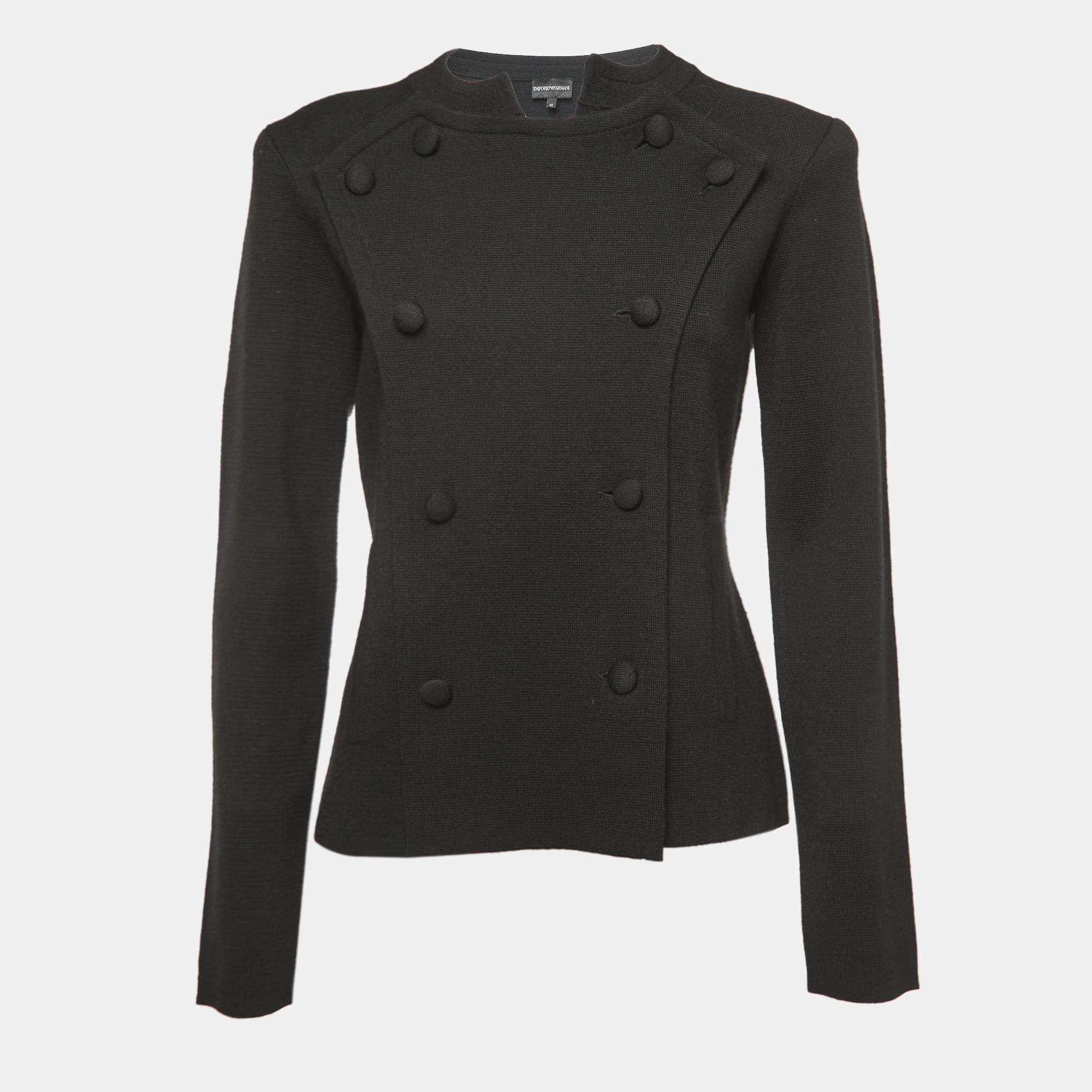Pre Owned Emporio Armani Black Wool Double Breasted Sweater M