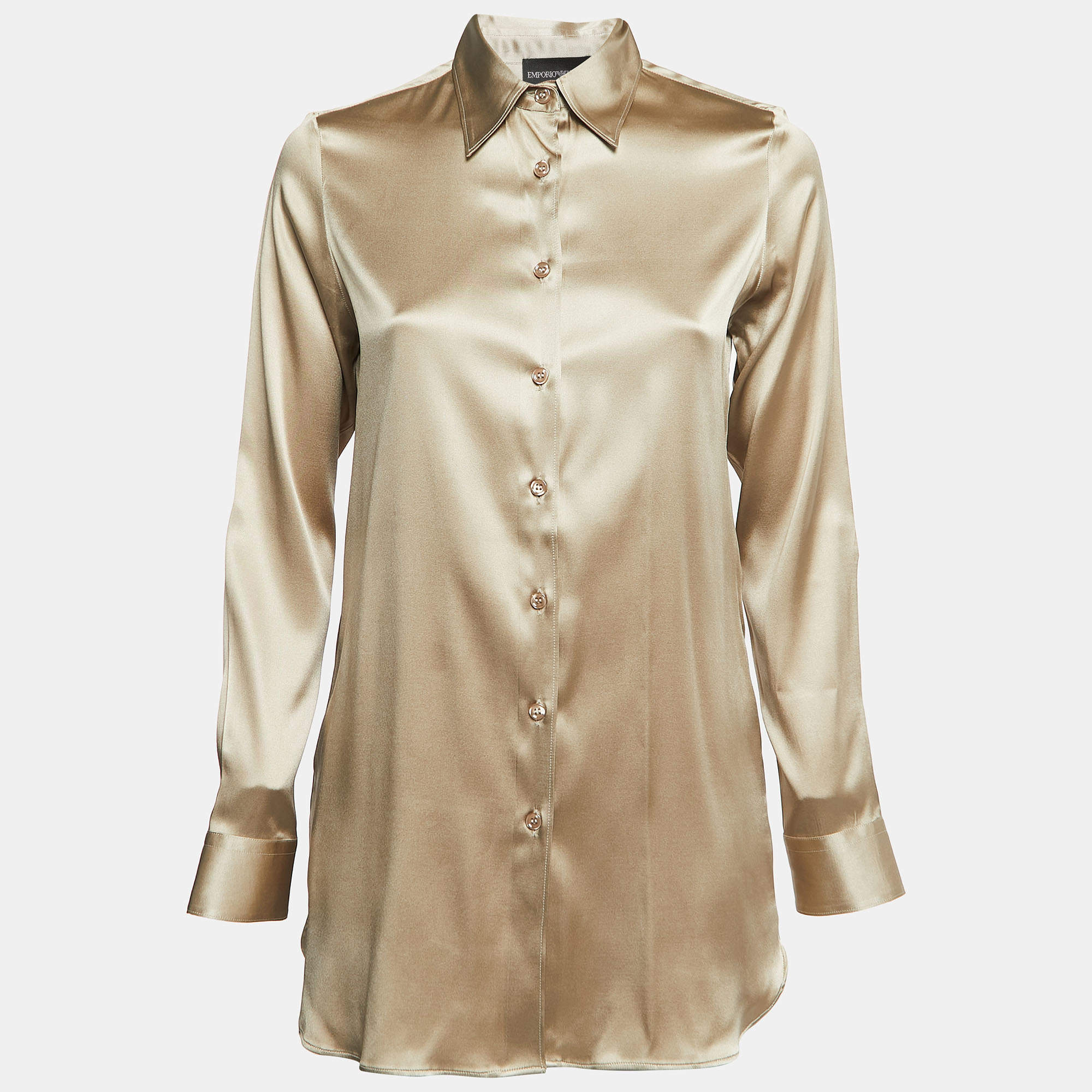 Pre Owned Emporio Armani Beige Satin Button Front Full Sleeve Shirt S