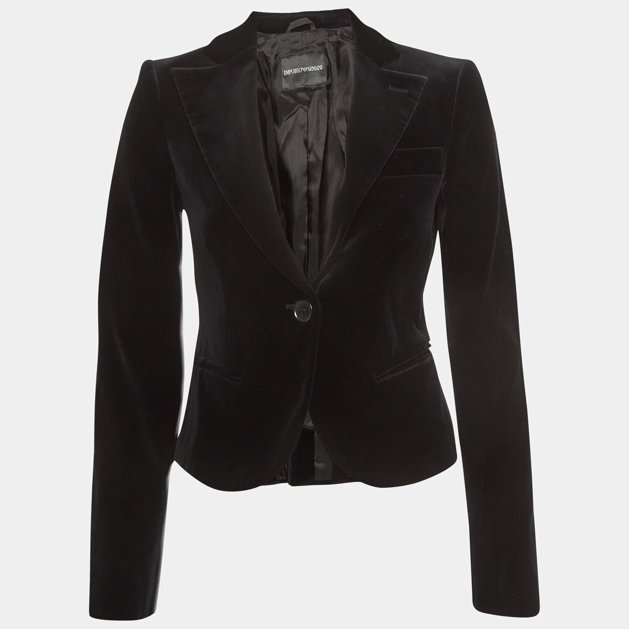 Pre Owned Emporio Armani Black Velvet Single Breasted Blazer S