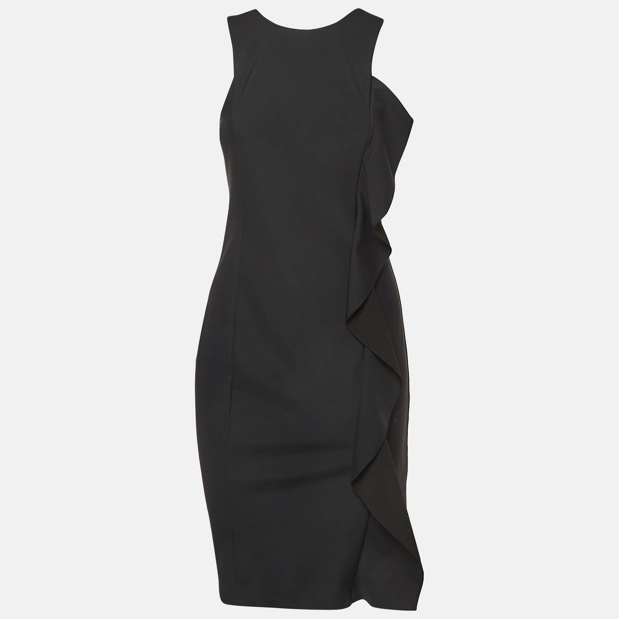Pre Owned Emporio Armani Black Jersey Ruffled Short Dress M