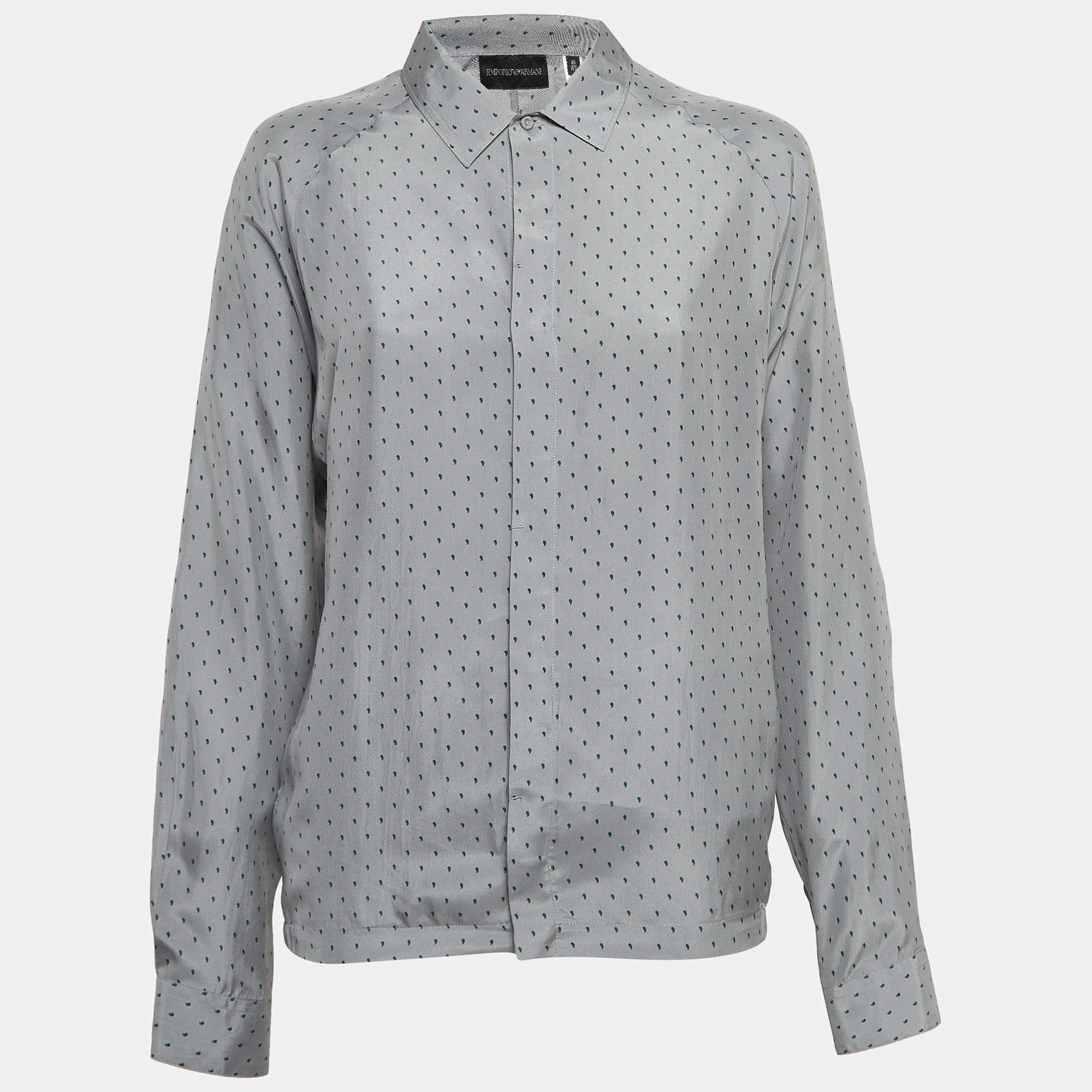 Pre Owned Emporio Armani Grey Paisley Print Silk Shirt S