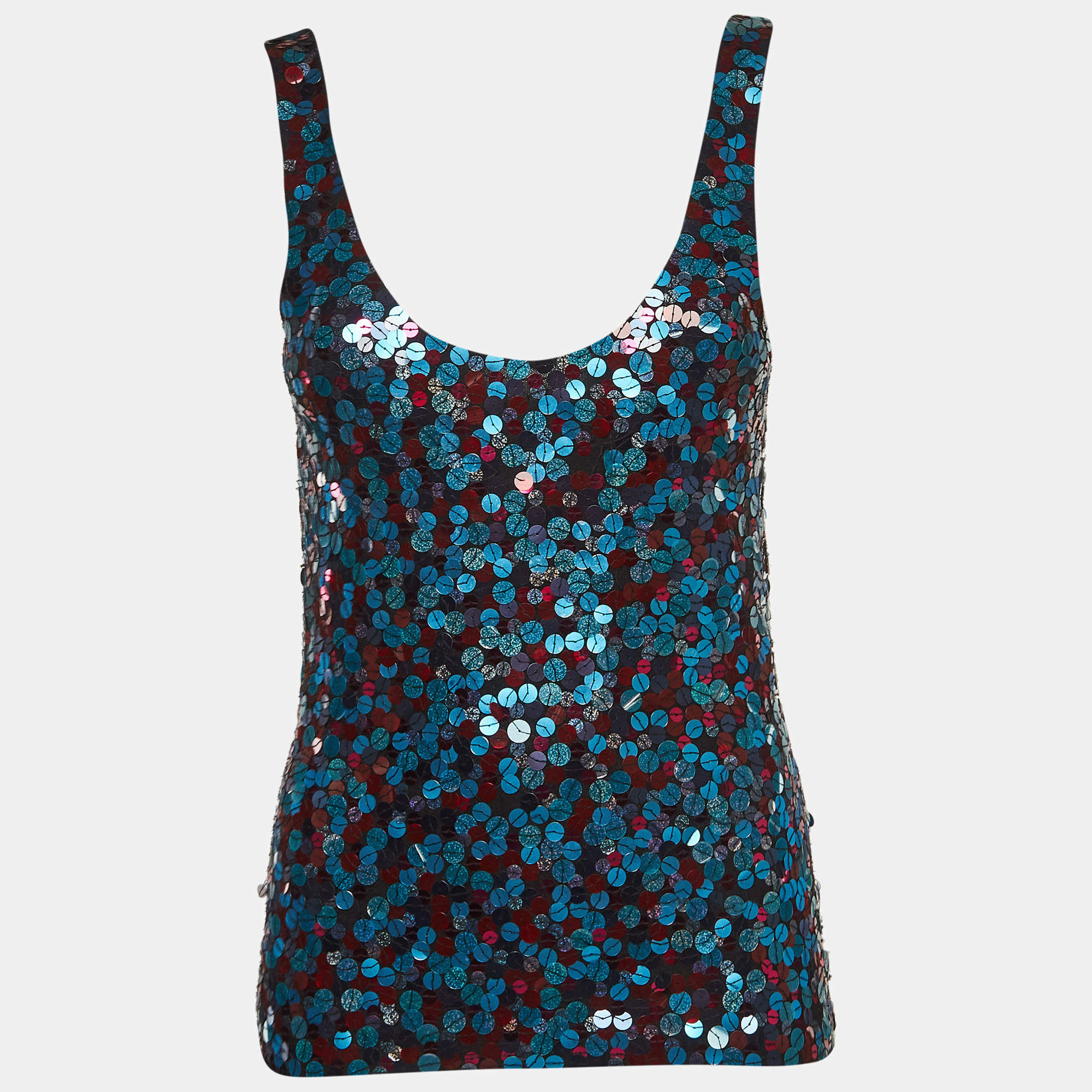 Pre Owned Emporio Armani Blue & Pink Sequin Knit Tank Top S