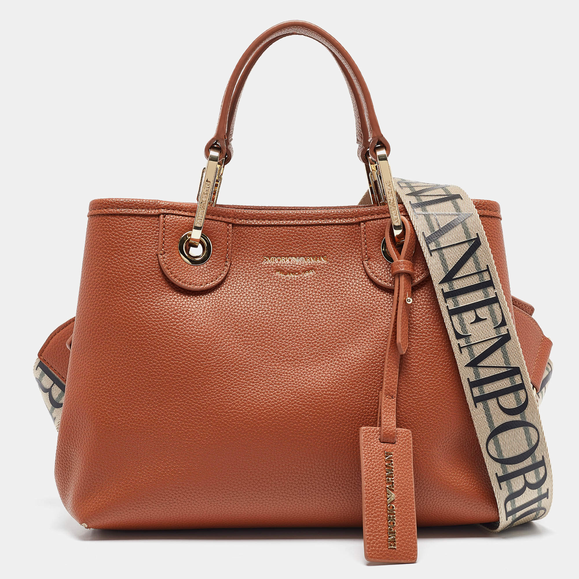 Pre Owned Emporio Armani Brown Faux Leather Small MyEA Shopper Tote