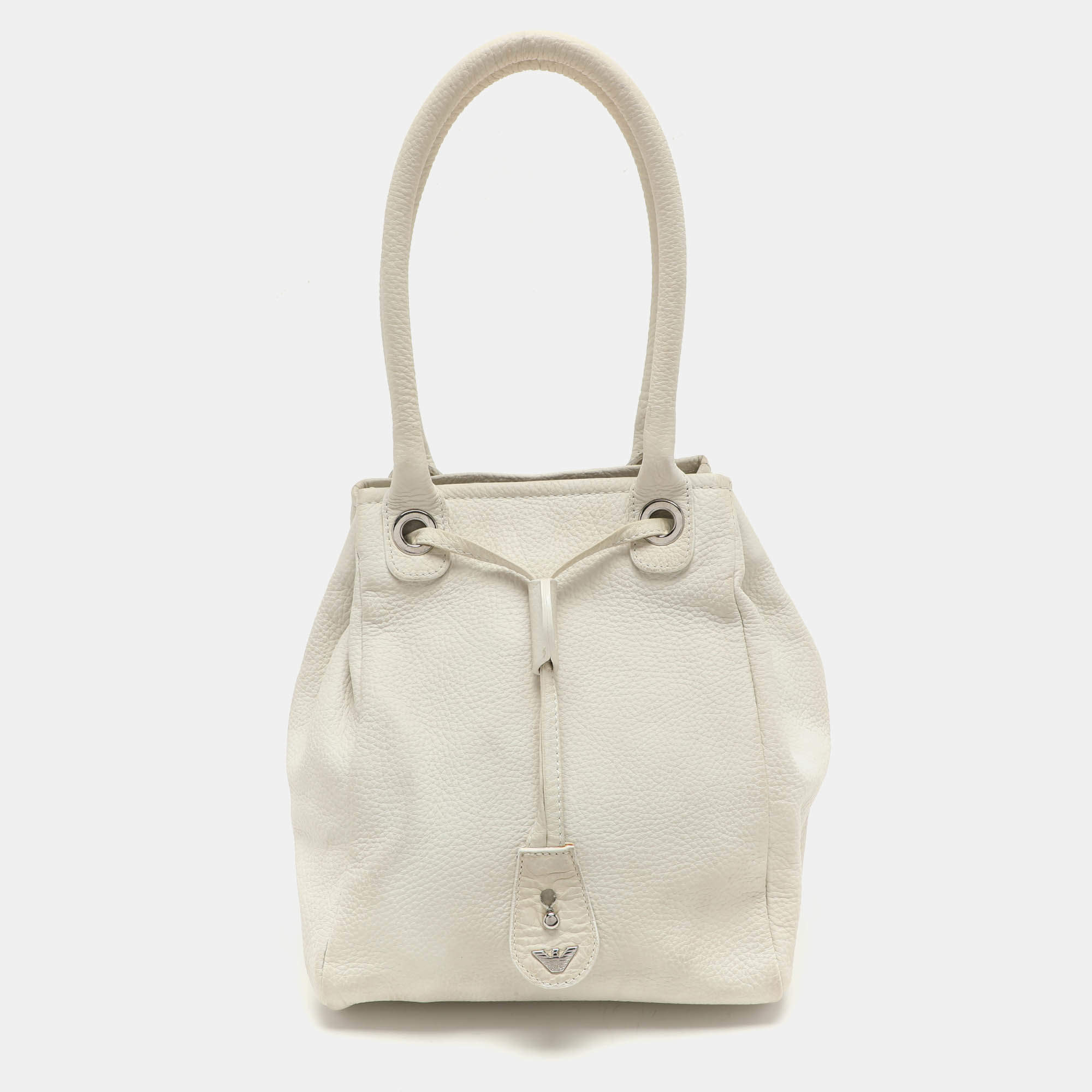 Emporio Armani Cream Leather Drawstring Tote