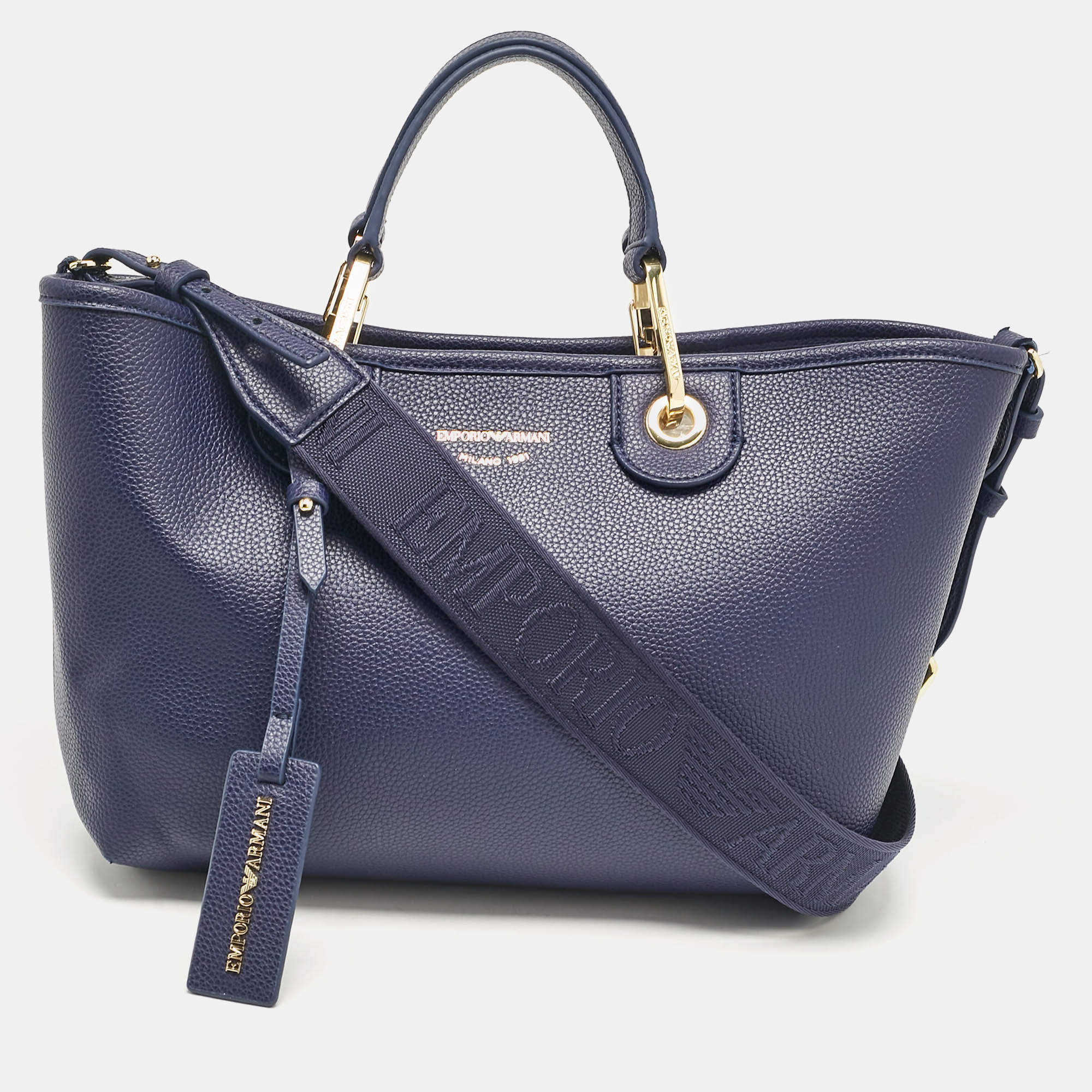 Pre Owned Emporio Armani Blue Leather Small MyEA Shopper Tote