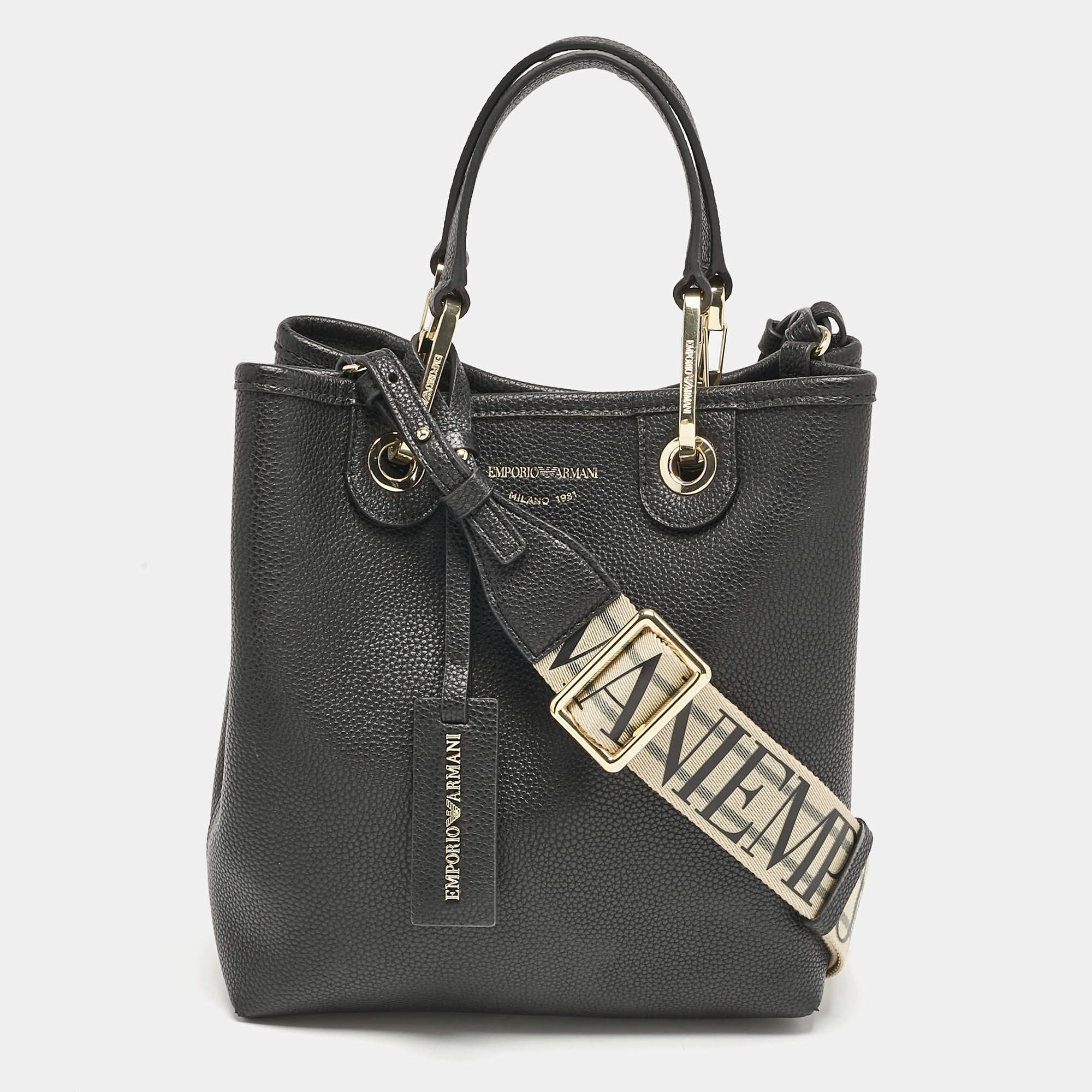 Emporio Armani Black Leather MyEA Vertical Tote