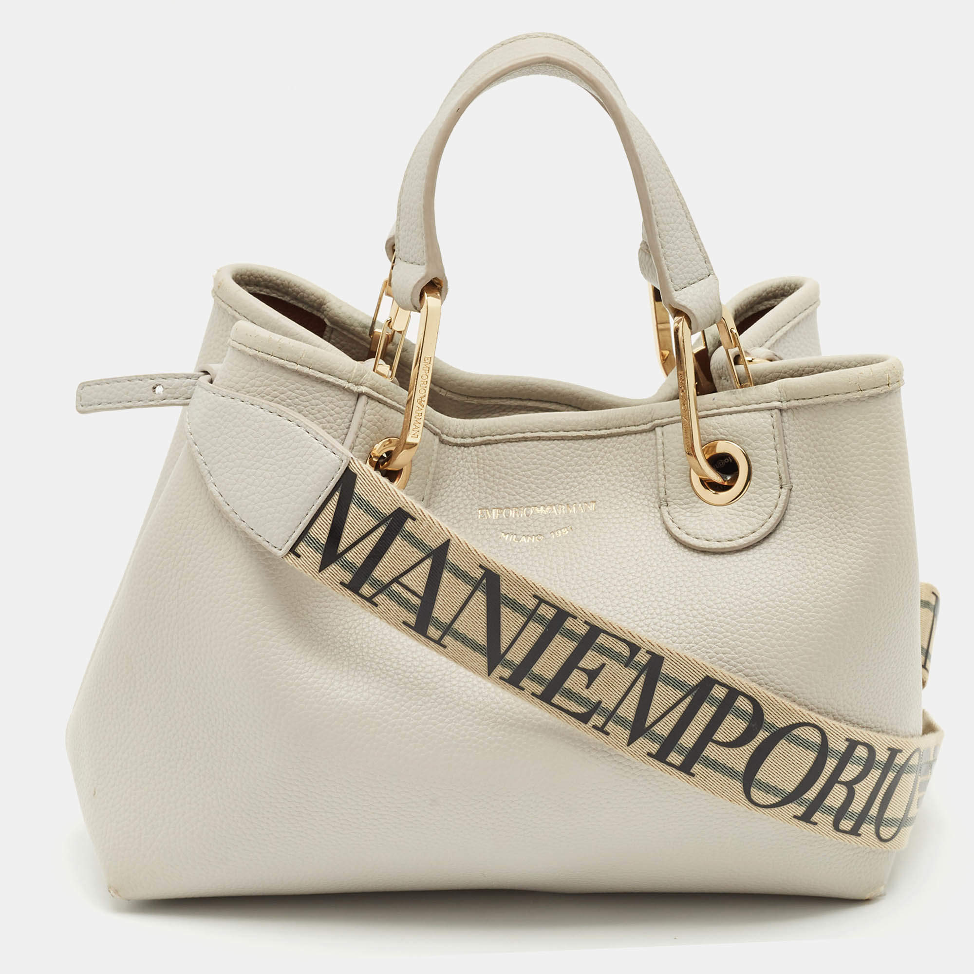 Pre Owned Emporio Armani Grey Faux Leather Small MyEA Shopper Tote