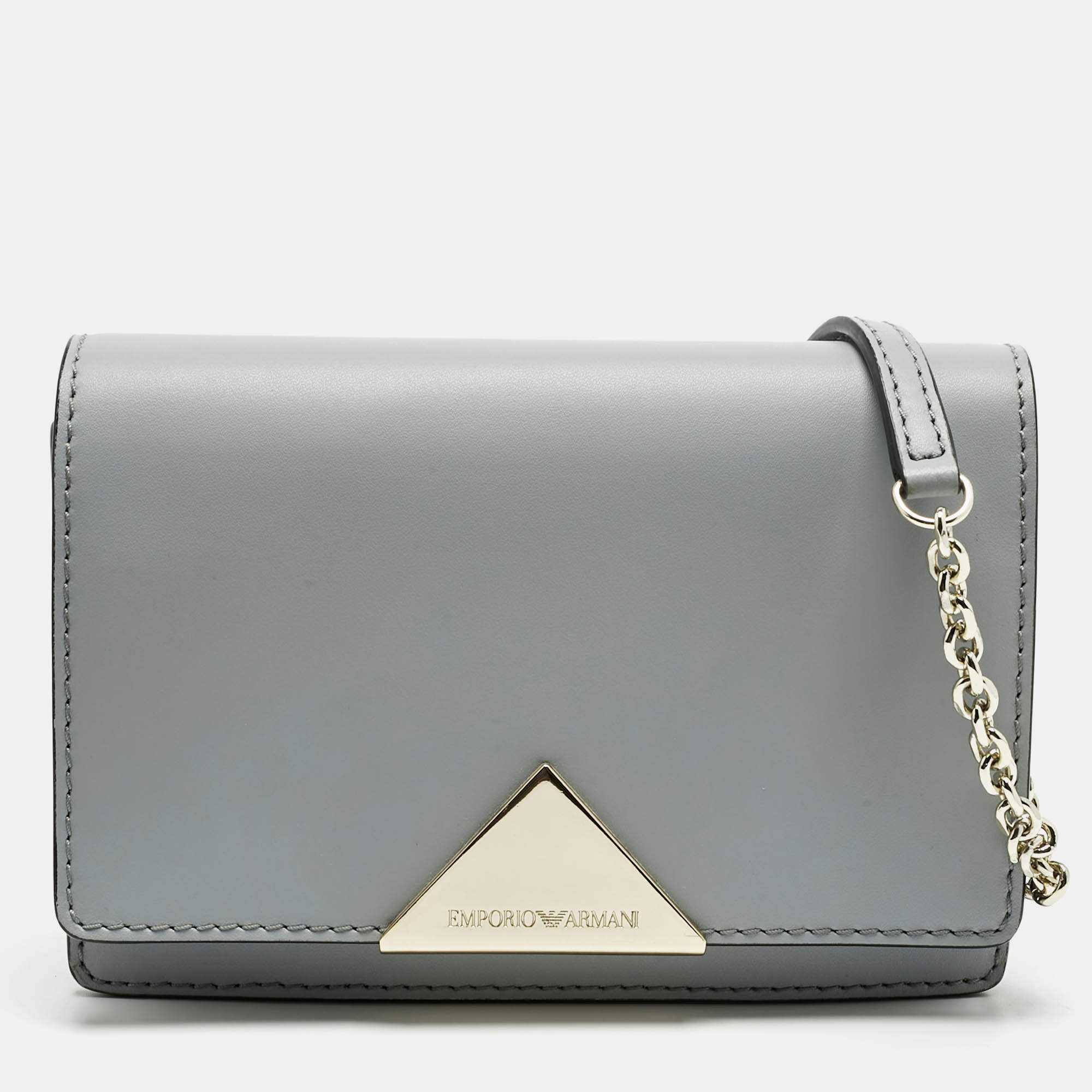 Pre Owned Emporio Armani Light Blue Leather Astrid Chain Crossbody Bag
