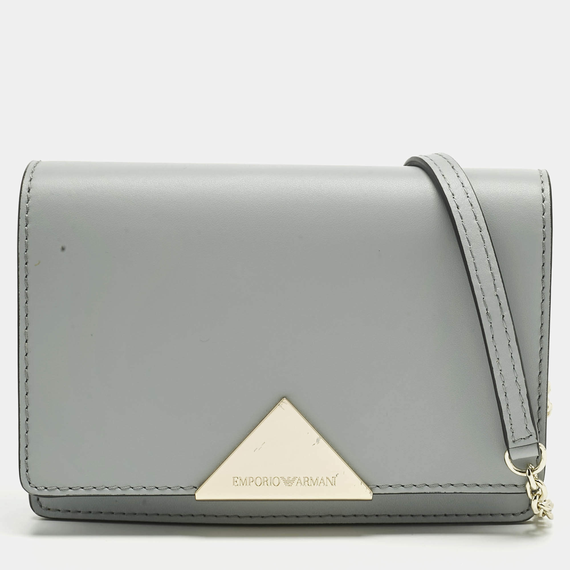 Pre Owned Emporio Armani Grey Leather Astrid Chain Crossbody Bag