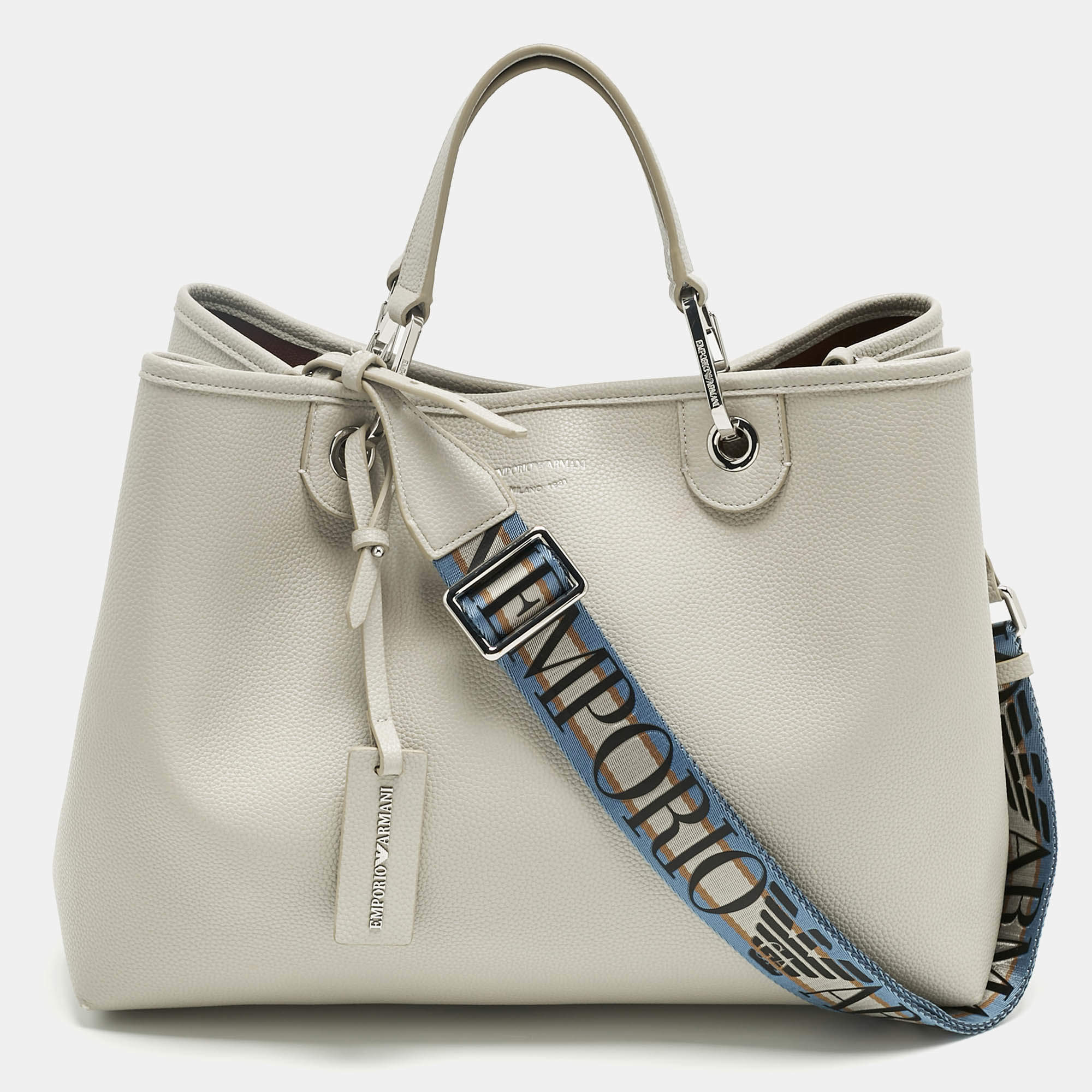 Pre Owned Emporio Armani Grey Faux Leather Large MyEA Tote