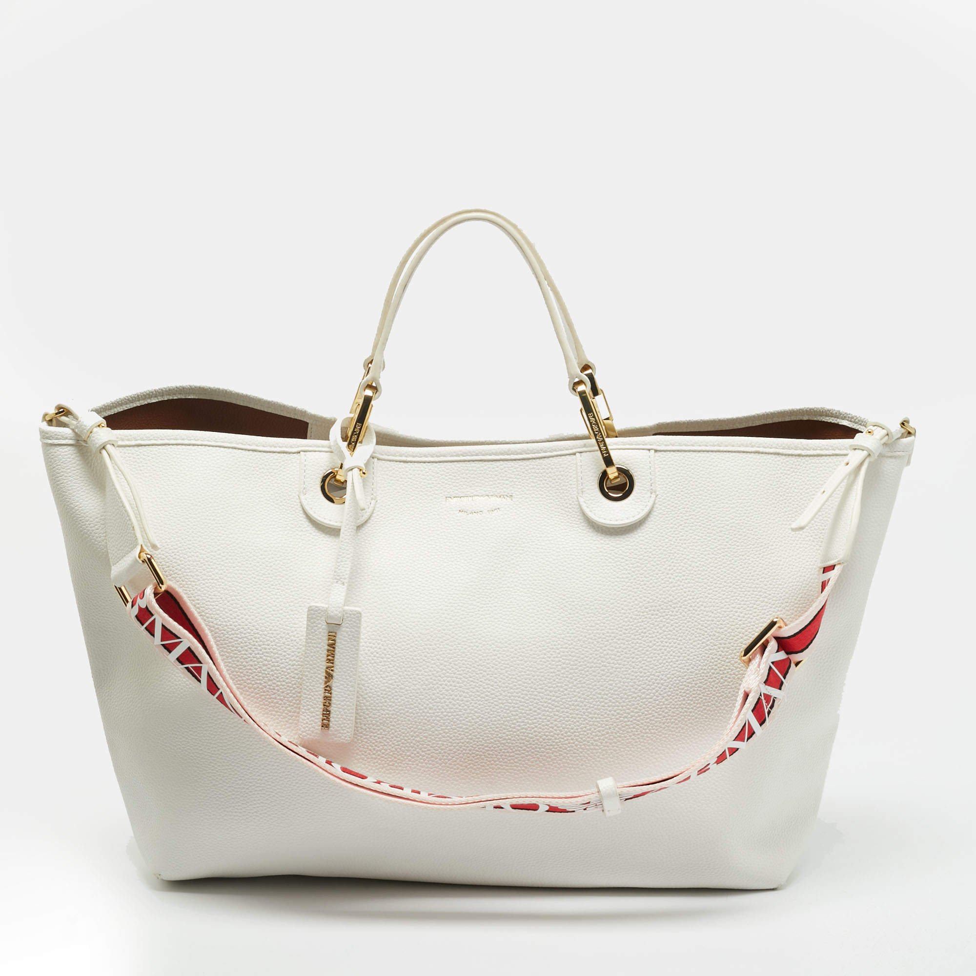 مملوكة مسبقًا Emporio Armani MyEA Medium White Faux Leather Shopper Tote