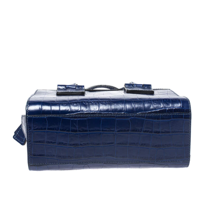Emporio Armani Blue Croc Embossed Leather Satchel - ShopStyle