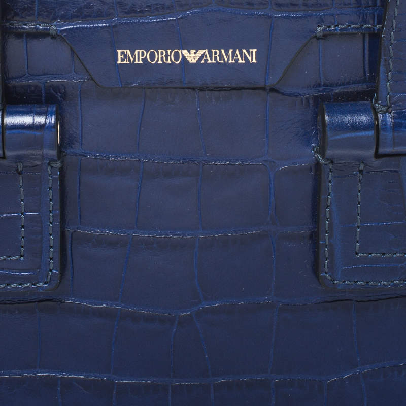 Emporio Armani Blue Croc Embossed Leather Satchel - ShopStyle