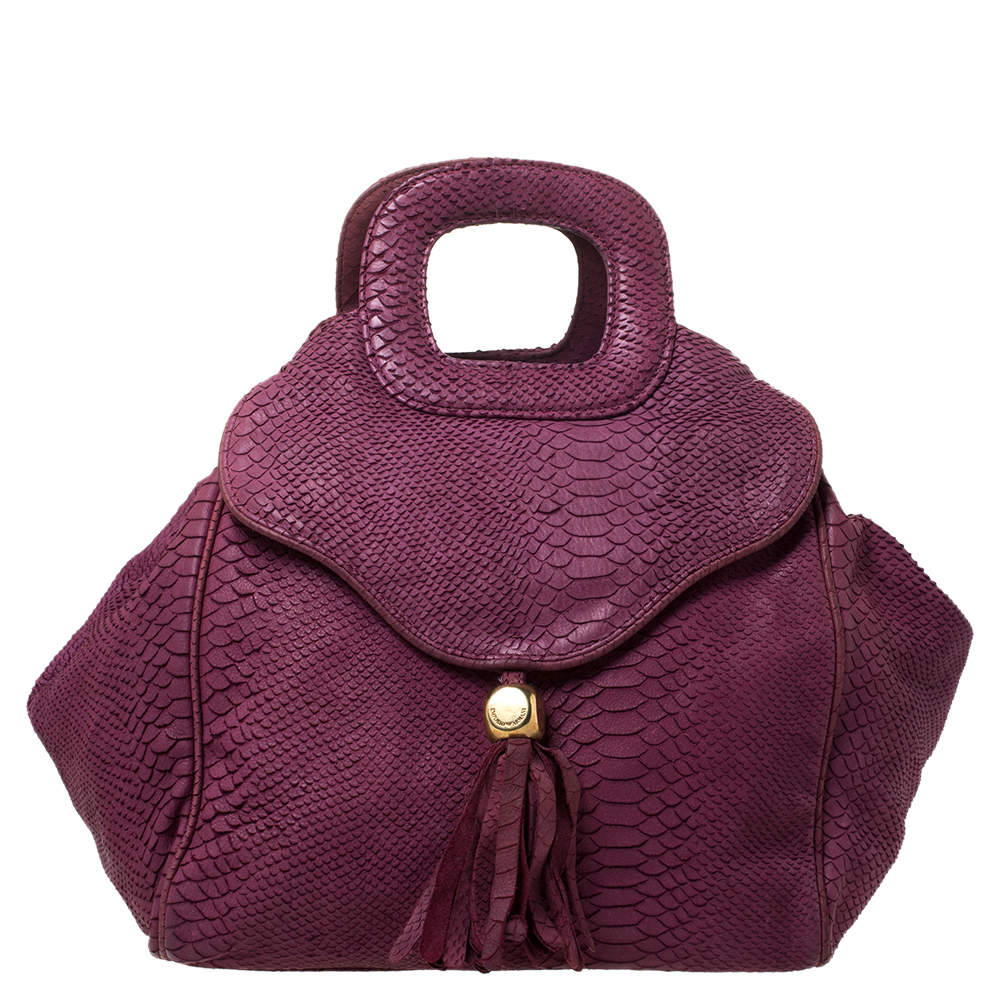 Emporio Armani Burgundy Snakeskin Effect Leather Satchel