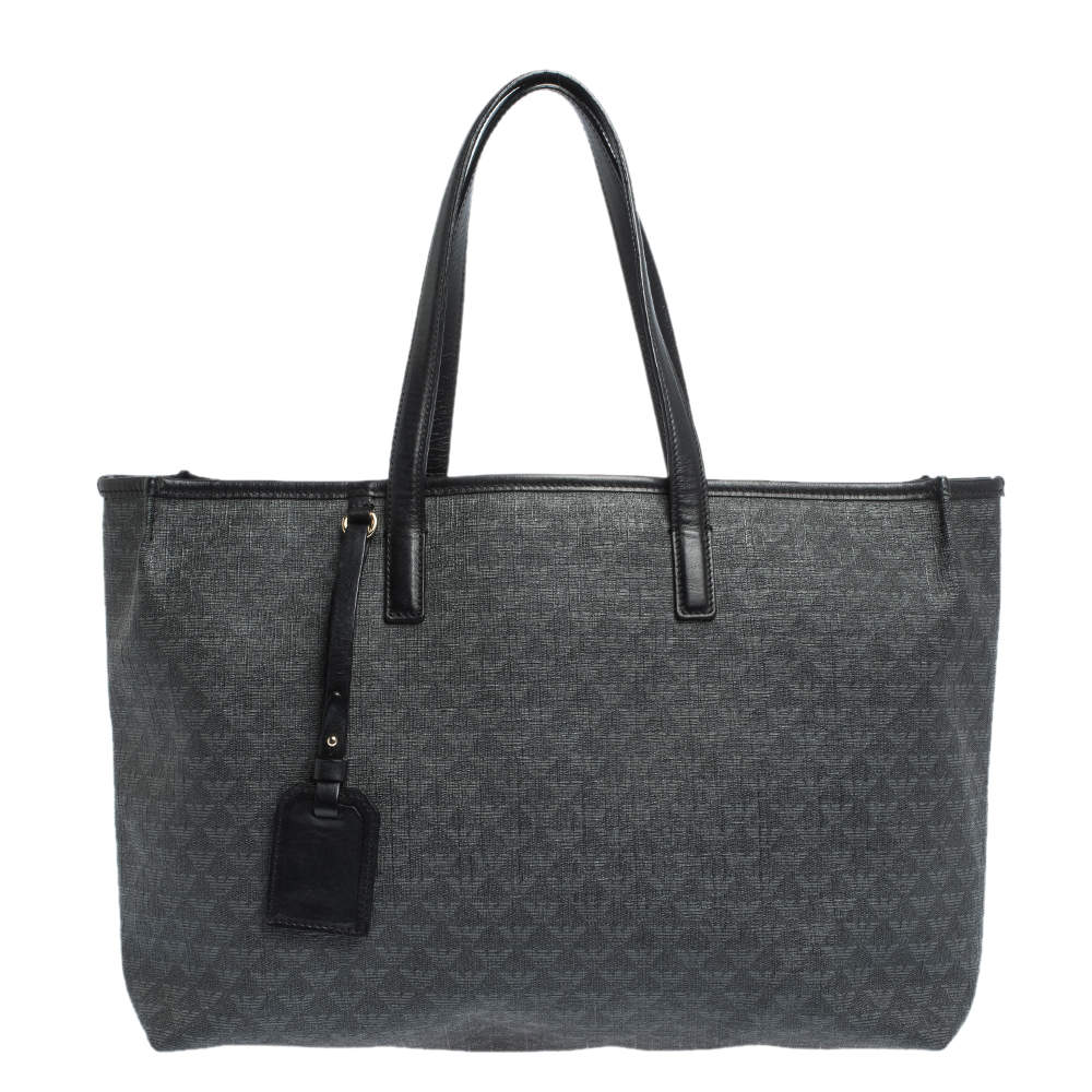 Emporio Armani Black Signature Coated Canvas and Leather Tote