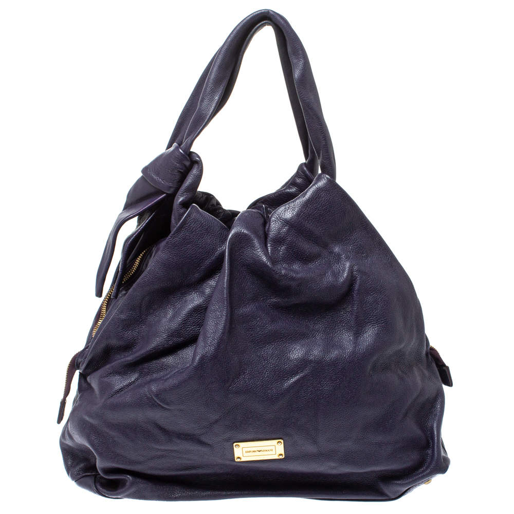 Pre Owned Emporio Armani Purple Soft Leather Knotted Handle Hobo