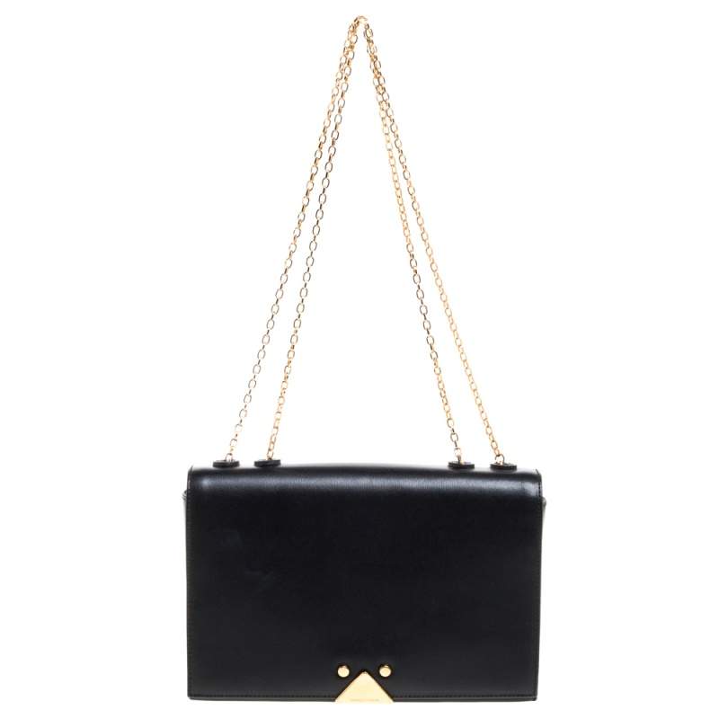 Emporio Armani Black Leather Flap Shoulder Bag