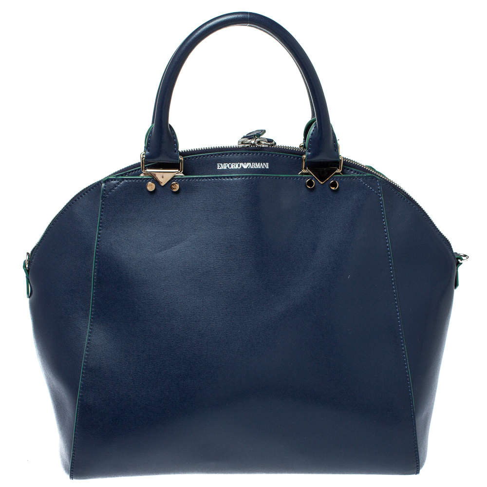 Pre Owned Emporio Armani Blue Leather Dome Satchel