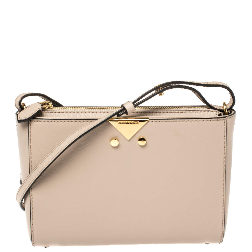 Pre Owned Emporio Armani Old Rose Leather Crossbody Bag