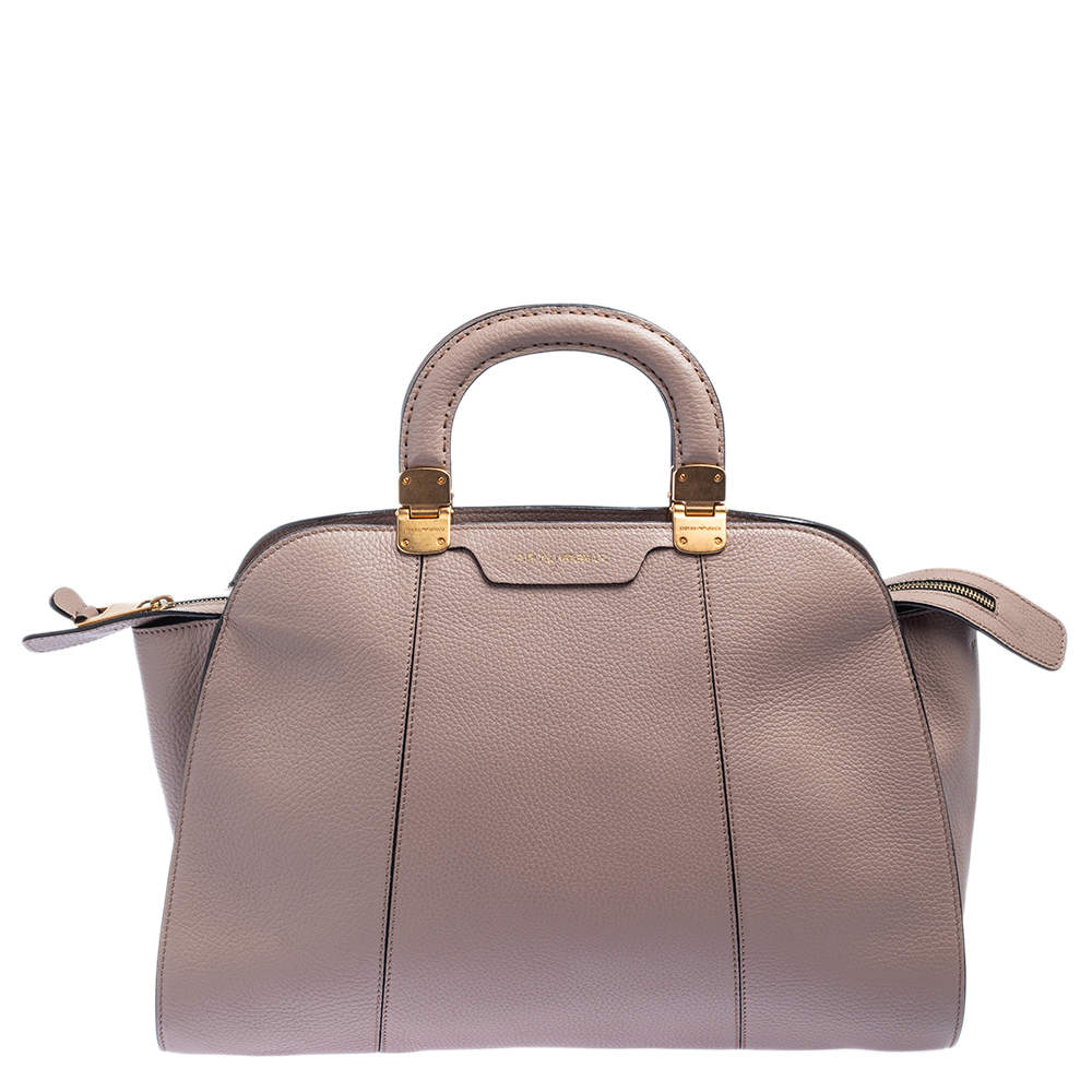 Pre Owned Emporio Armani Old Rose Grained Leather Zip Satchel