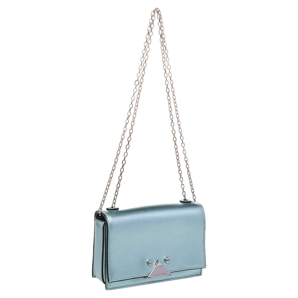 Emporio Armani Metallic Mint Green Leather Chain Shoulder Bag Emporio Armani