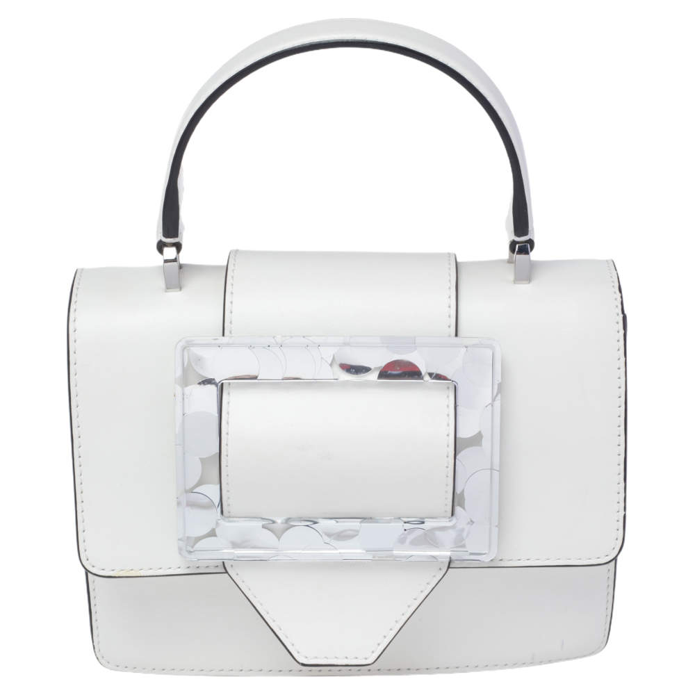 Emporio Armani White Leather Flap Top Handle Bag