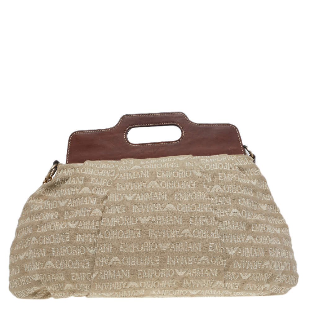 Emporio Armani Beige/Brown Monogram Canvas And Leather Shoulder Bag Emporio  Armani | TLC