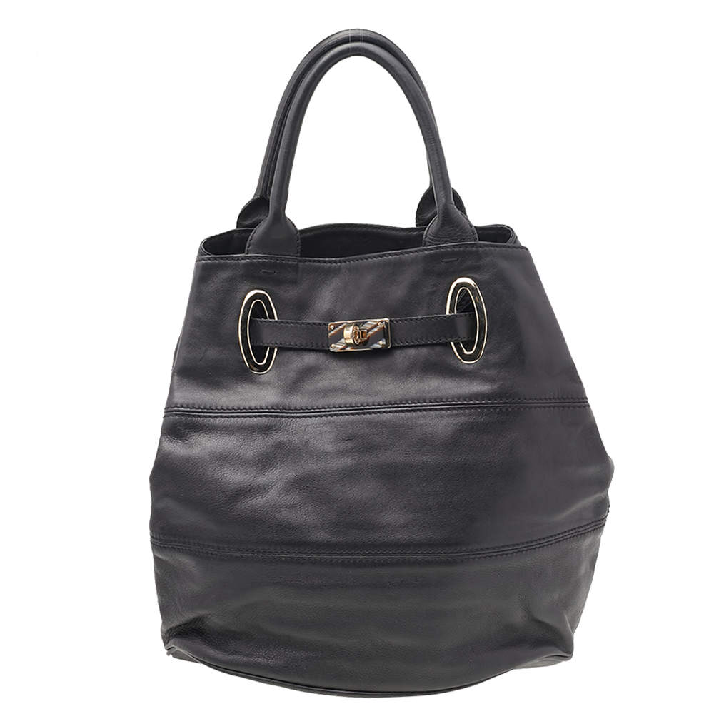 Pre Owned Emporio Armani Black Leather Tote