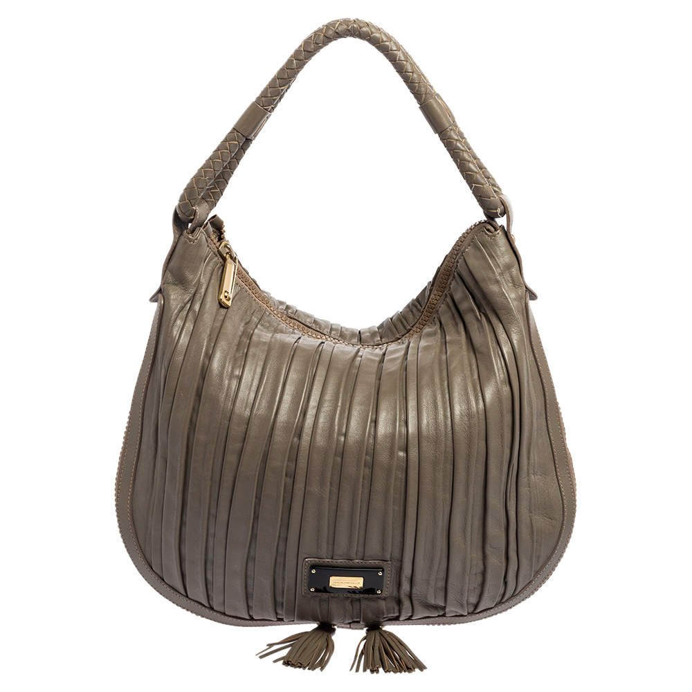 Pre Owned Emporio Armani Grey Leather Leather Zip Around Hobo