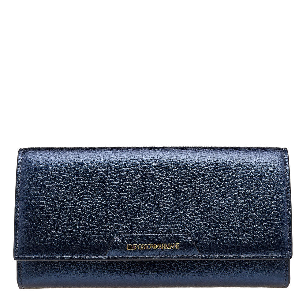 Emporio Armani Metallic Navy Blue Leather Continental Wallet