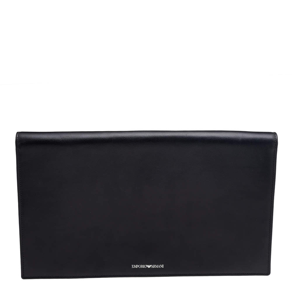 Pre Owned Emporio Armani Black Smooth Leather Clutch