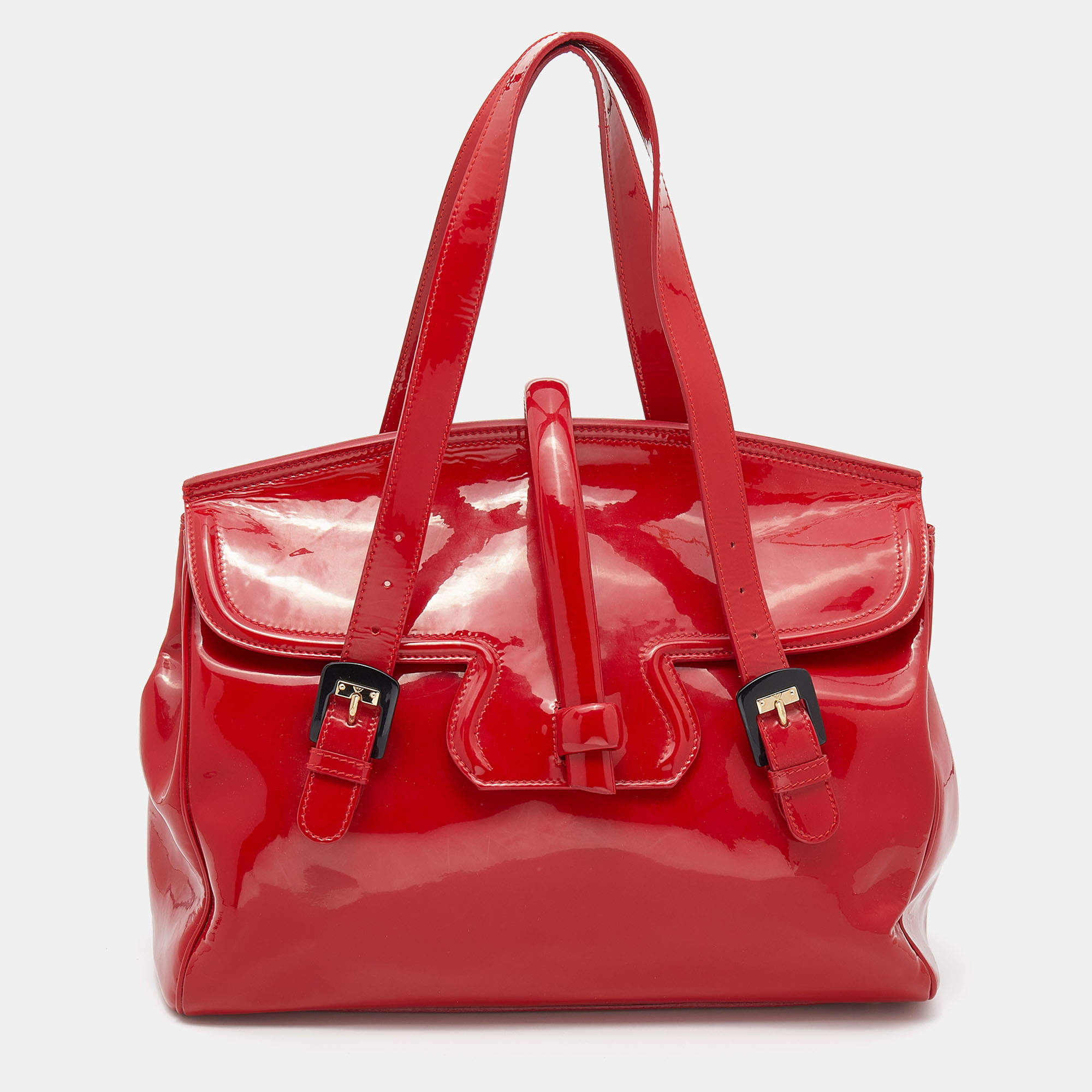 Pre Owned Emporio Armani Red Patent Leather Satchel