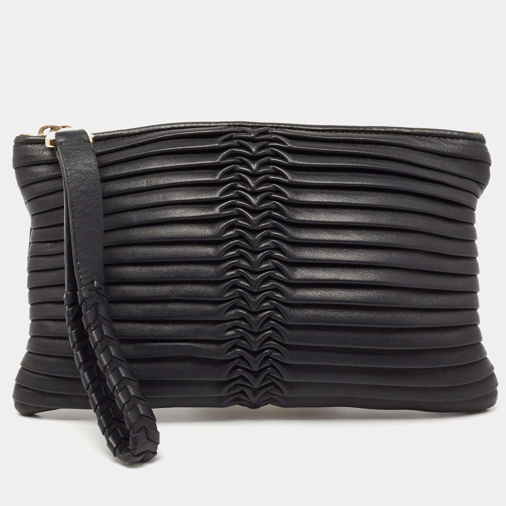 Pre Owned Emporio Armani Black Leather Wrist Clutch