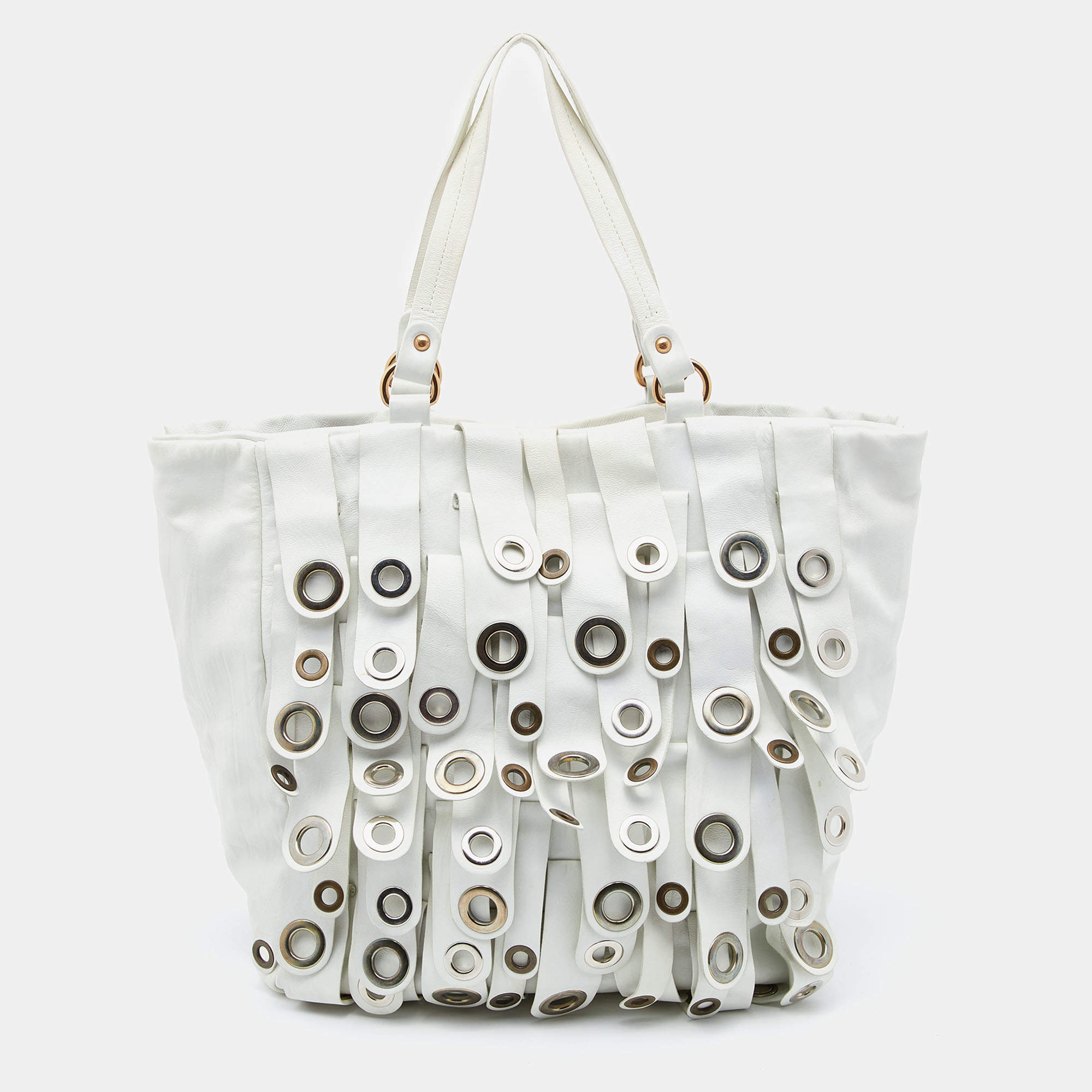 Pre Owned Emporio Armani White Leather Tote